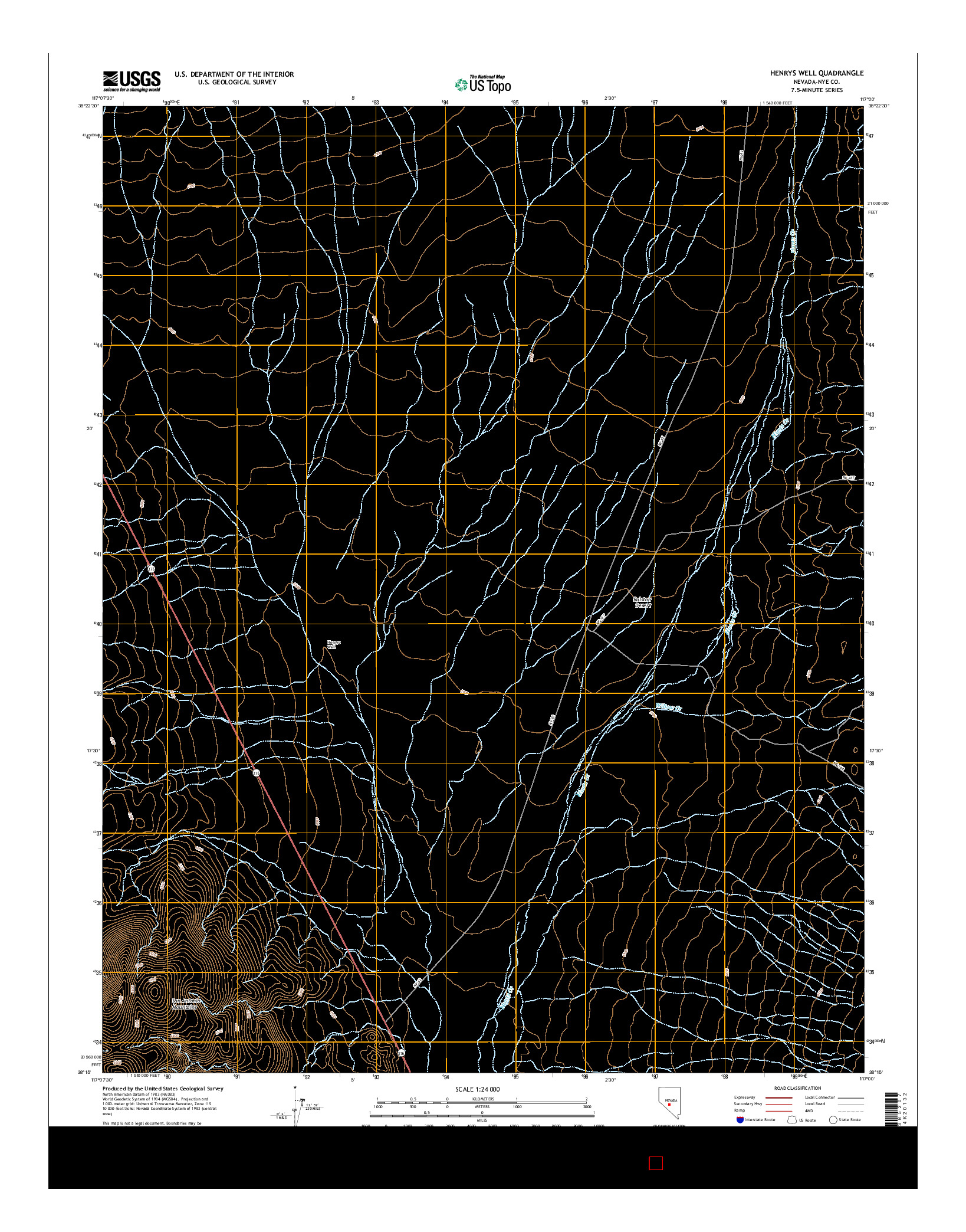 USGS US TOPO 7.5-MINUTE MAP FOR HENRYS WELL, NV 2014