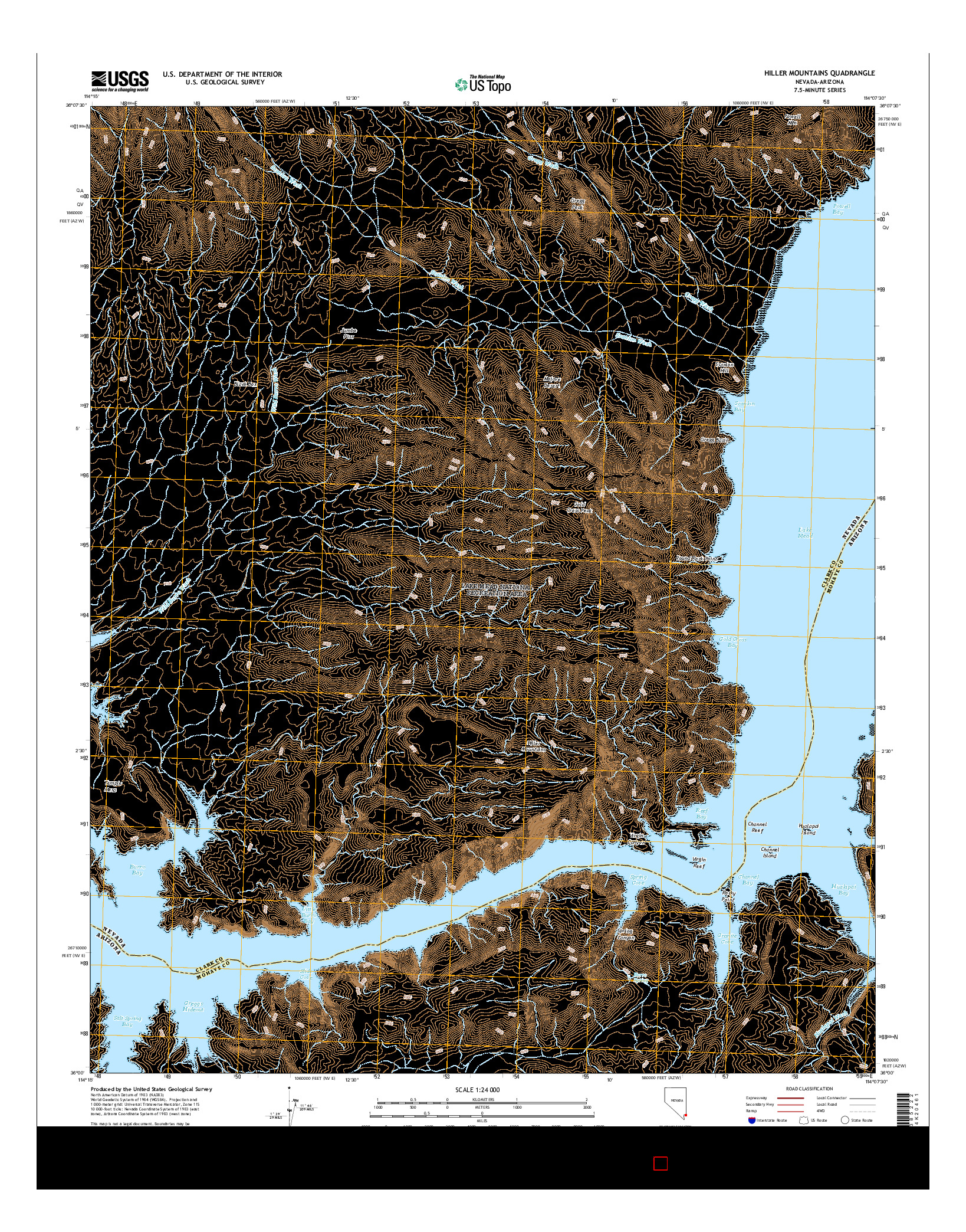 USGS US TOPO 7.5-MINUTE MAP FOR HILLER MOUNTAINS, NV-AZ 2014