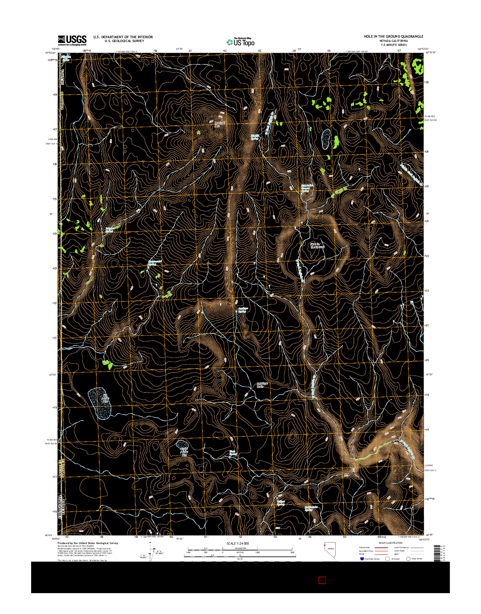 USGS US TOPO 7.5-MINUTE MAP FOR HOLE IN THE GROUND, NV-CA 2014