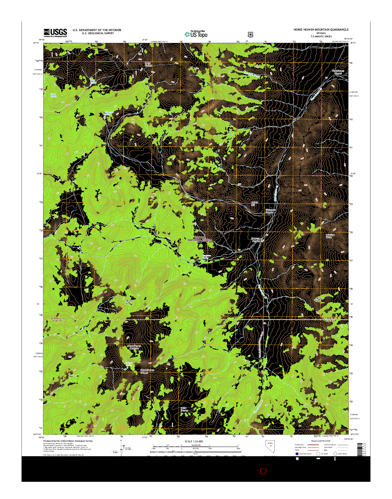 USGS US TOPO 7.5-MINUTE MAP FOR HORSE HEAVEN MOUNTAIN, NV 2014