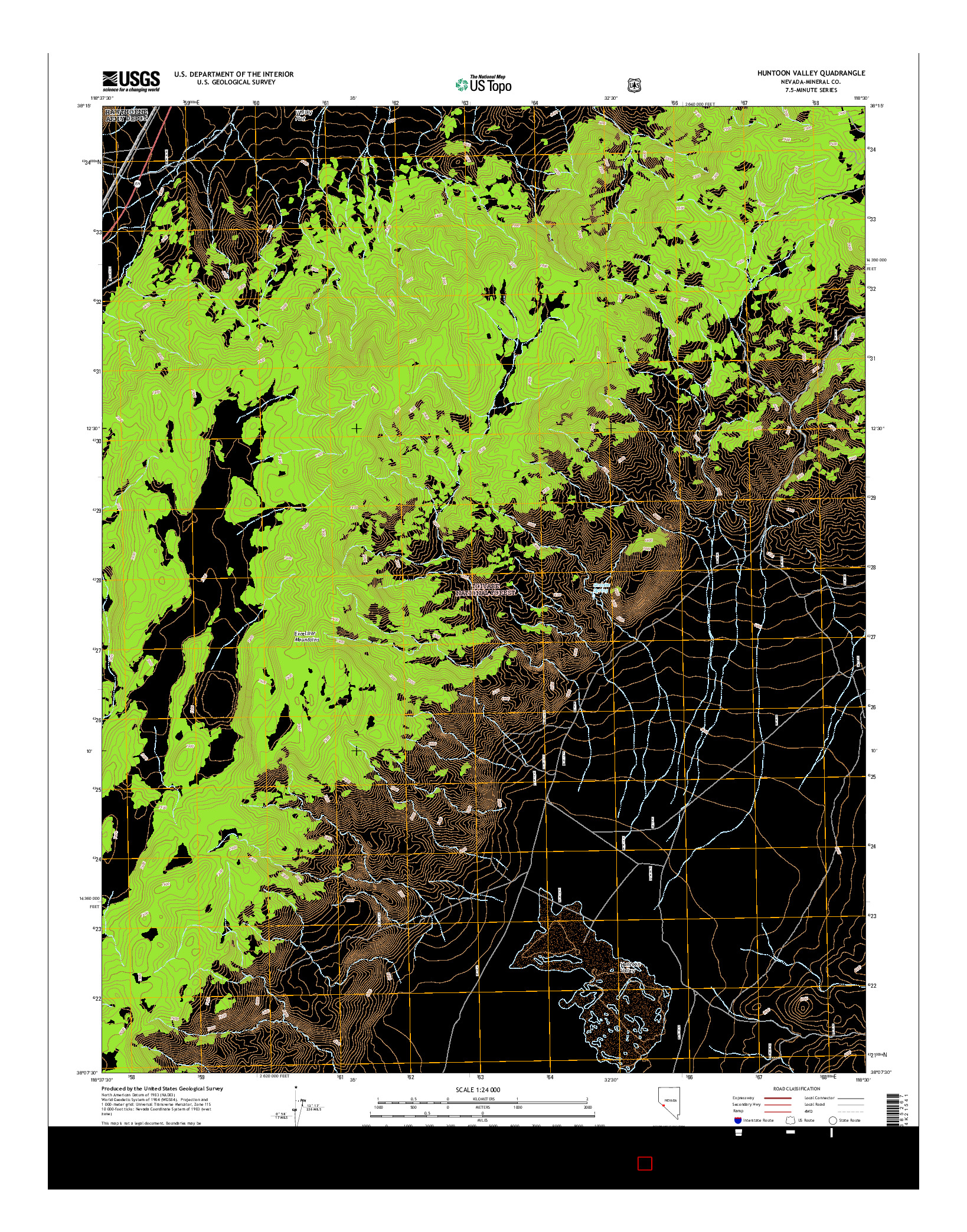 USGS US TOPO 7.5-MINUTE MAP FOR HUNTOON VALLEY, NV 2014