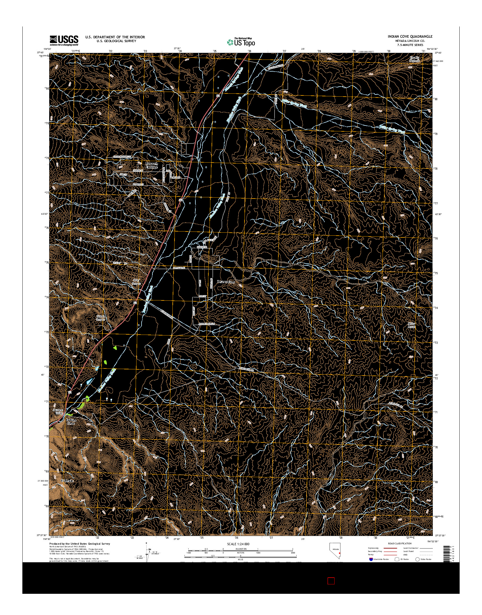 USGS US TOPO 7.5-MINUTE MAP FOR INDIAN COVE, NV 2014