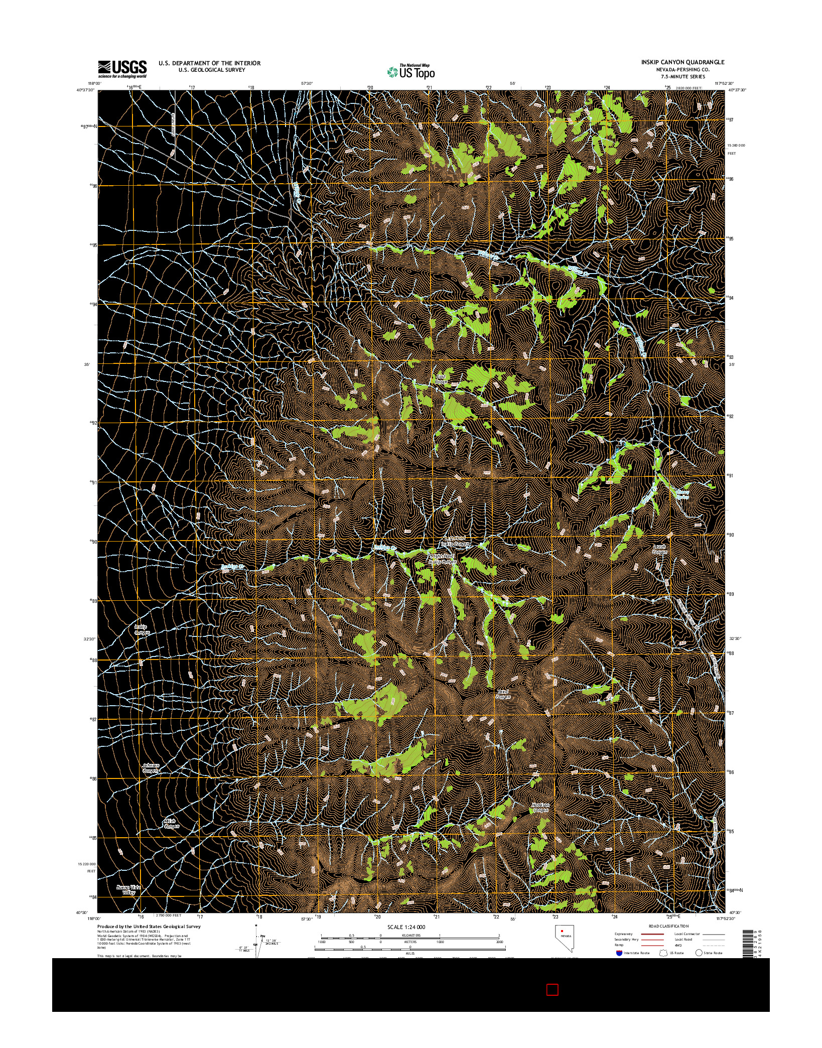 USGS US TOPO 7.5-MINUTE MAP FOR INSKIP CANYON, NV 2014