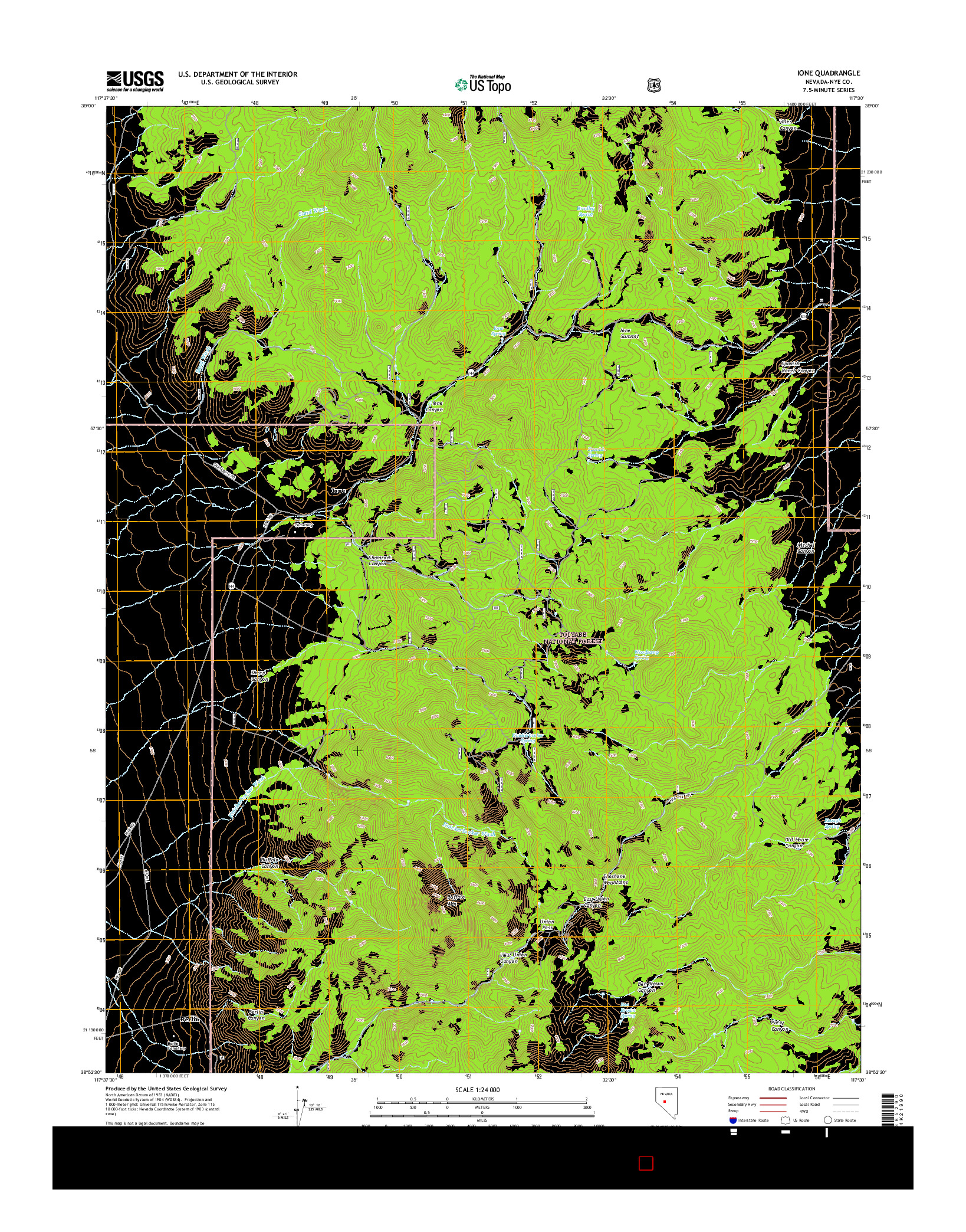 USGS US TOPO 7.5-MINUTE MAP FOR IONE, NV 2014