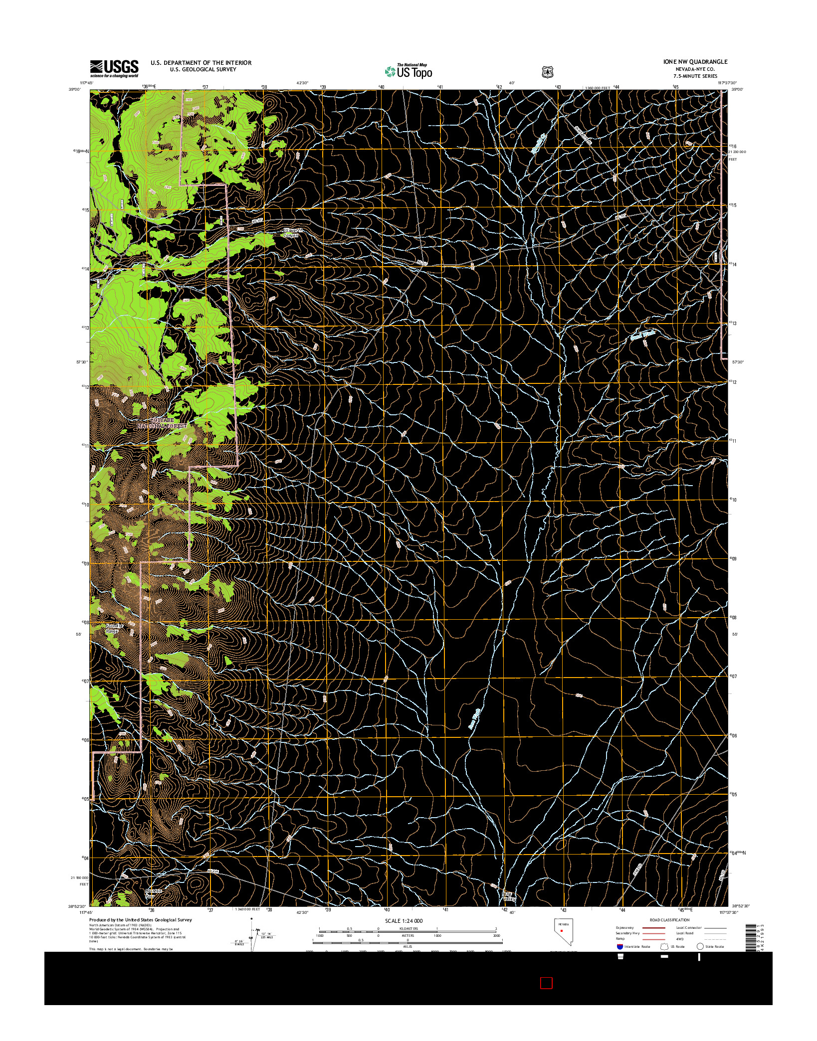 USGS US TOPO 7.5-MINUTE MAP FOR IONE NW, NV 2014