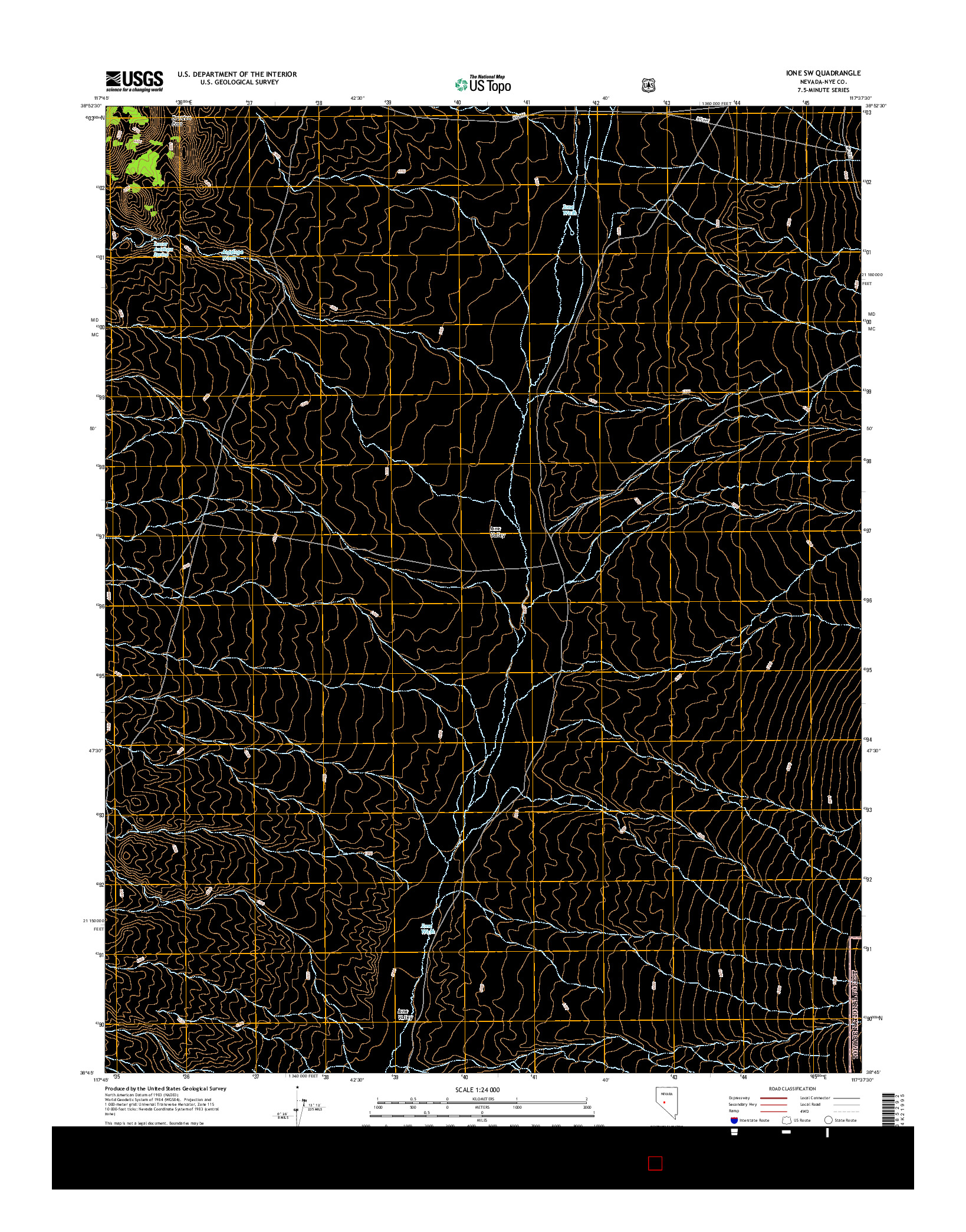 USGS US TOPO 7.5-MINUTE MAP FOR IONE SW, NV 2014