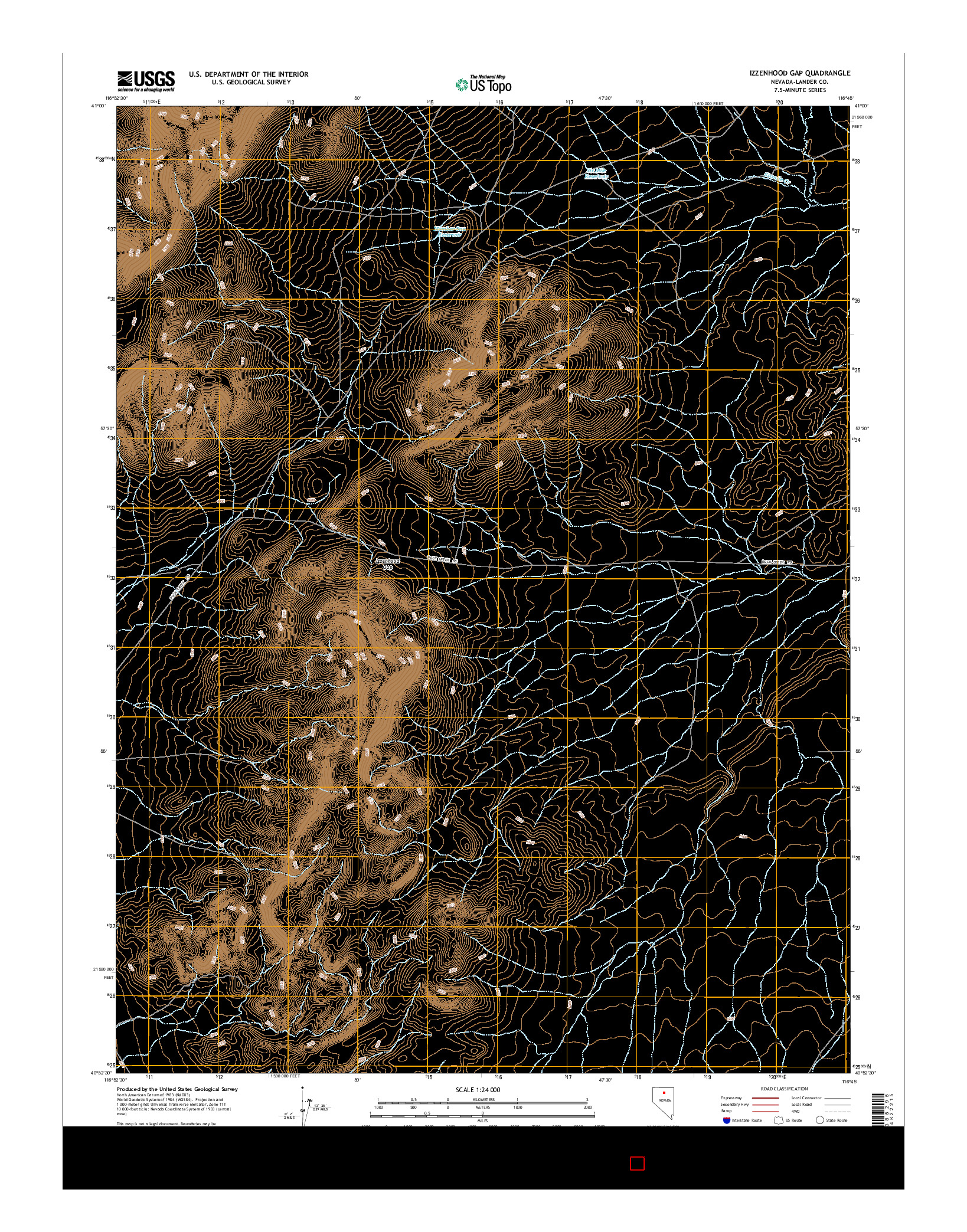 USGS US TOPO 7.5-MINUTE MAP FOR IZZENHOOD GAP, NV 2014