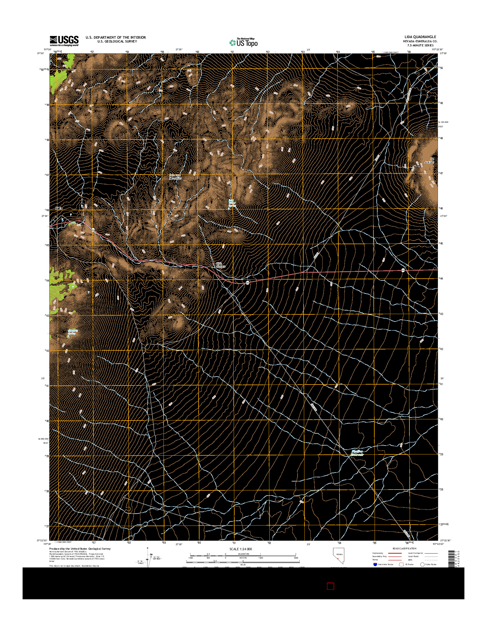 USGS US TOPO 7.5-MINUTE MAP FOR LIDA, NV 2014