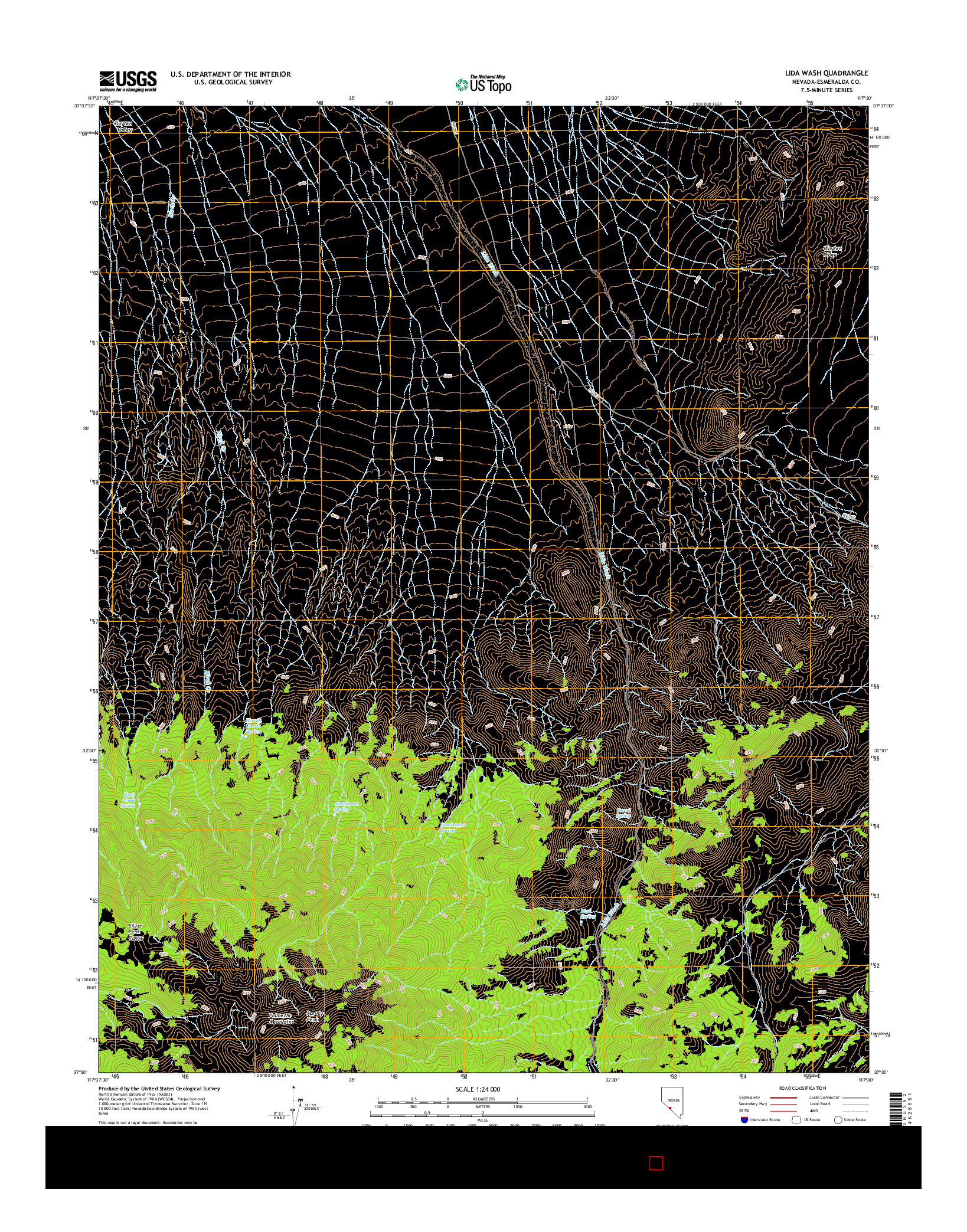 USGS US TOPO 7.5-MINUTE MAP FOR LIDA WASH, NV 2014