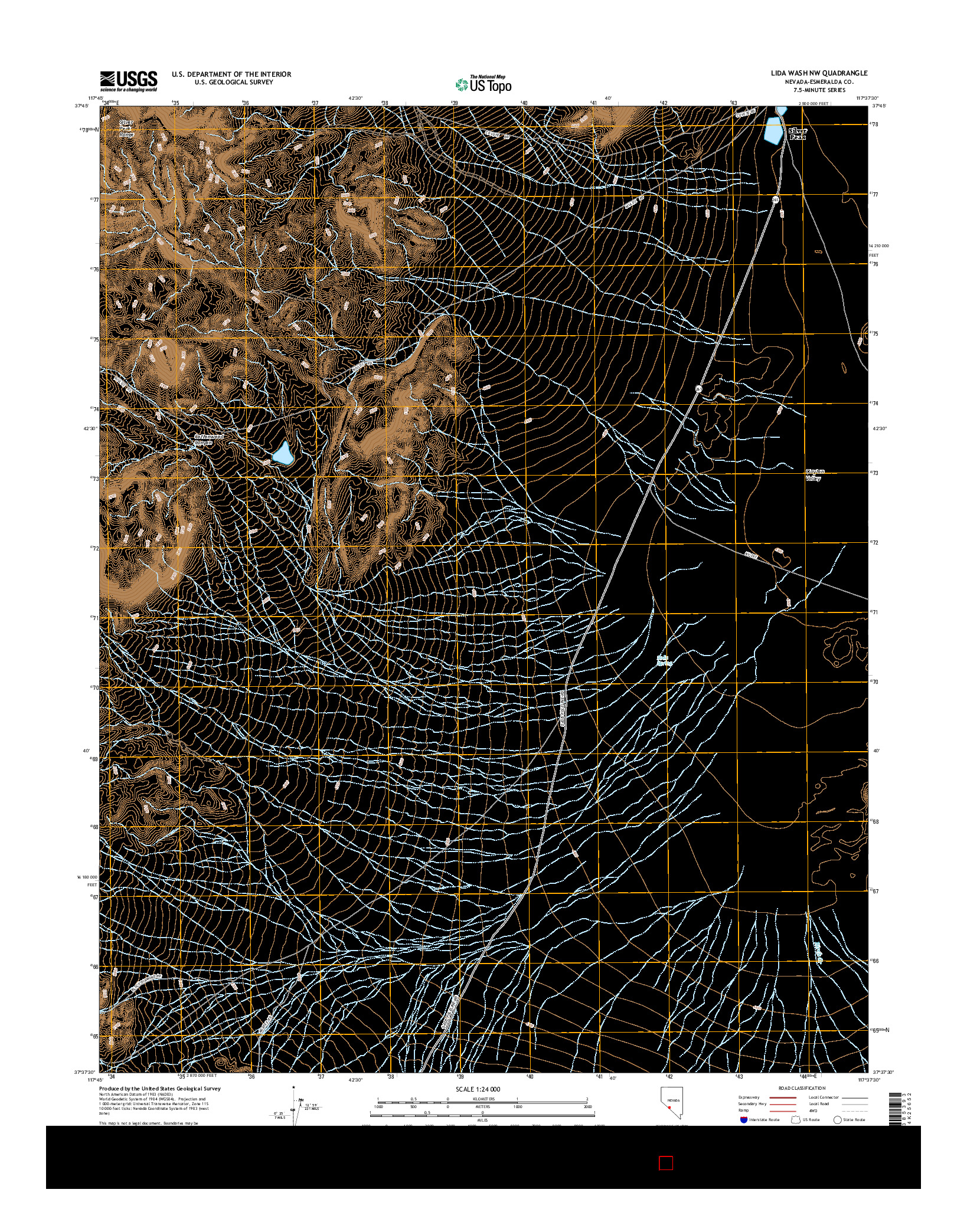 USGS US TOPO 7.5-MINUTE MAP FOR LIDA WASH NW, NV 2014