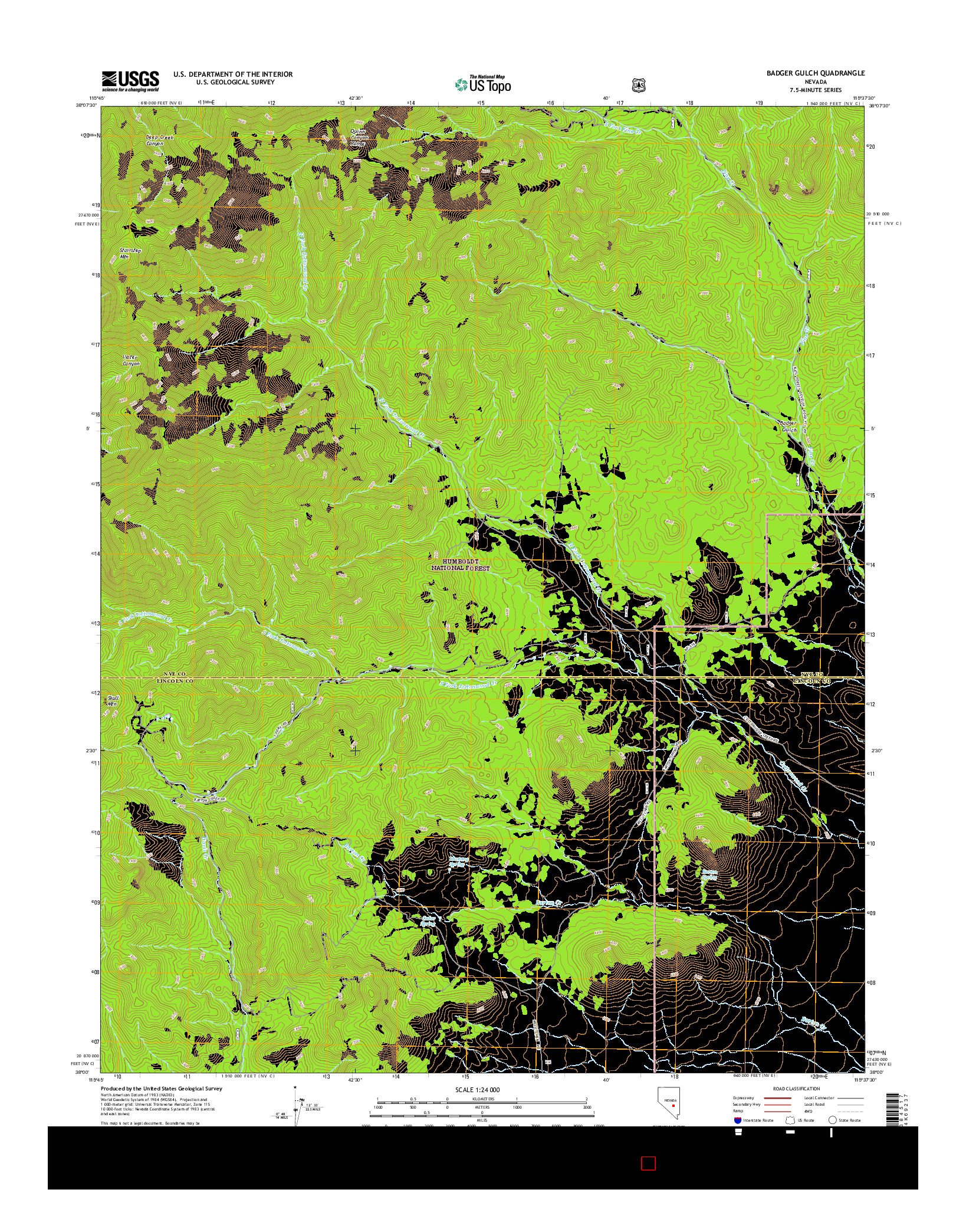 USGS US TOPO 7.5-MINUTE MAP FOR BADGER GULCH, NV 2014