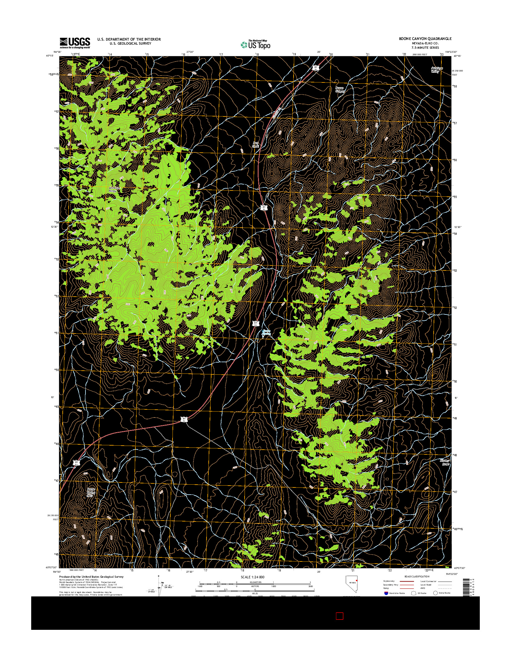 USGS US TOPO 7.5-MINUTE MAP FOR BOONE CANYON, NV 2014