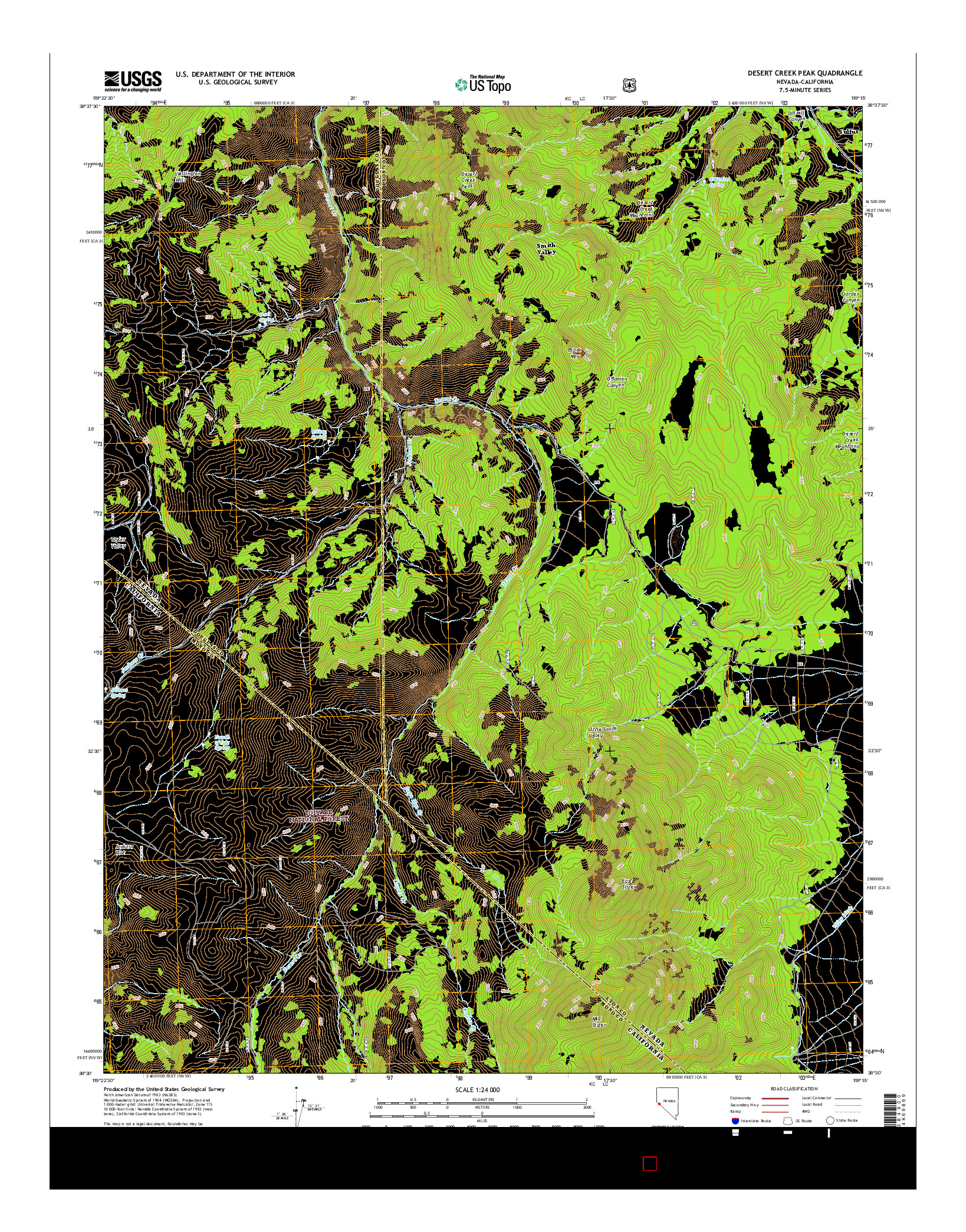 USGS US TOPO 7.5-MINUTE MAP FOR DESERT CREEK PEAK, NV-CA 2014