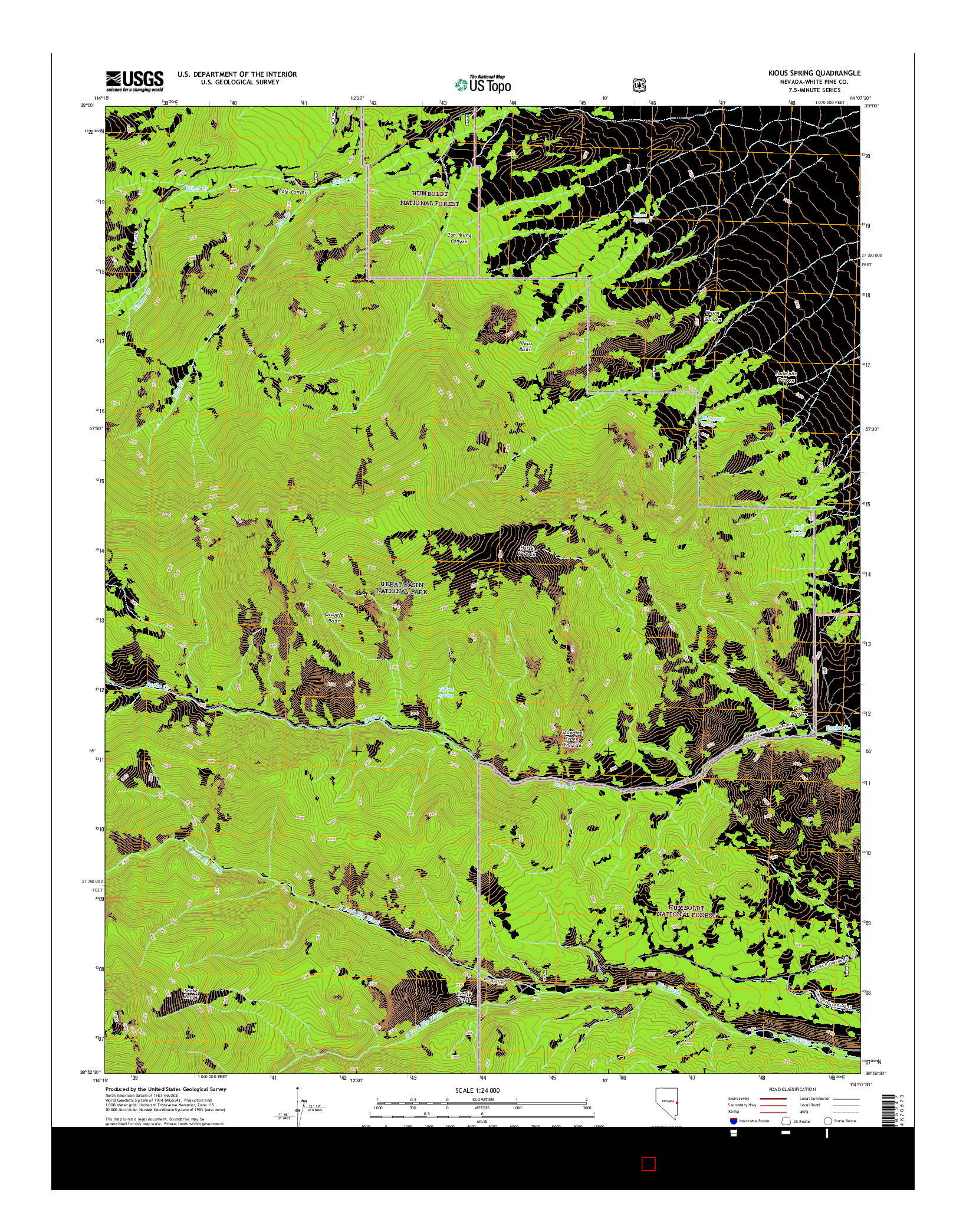 USGS US TOPO 7.5-MINUTE MAP FOR KIOUS SPRING, NV 2014