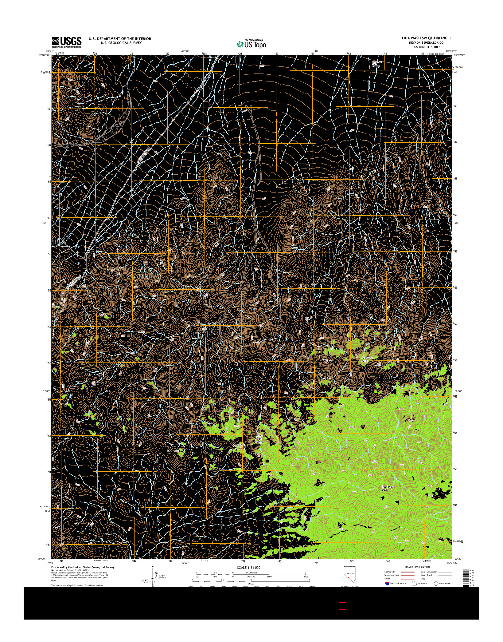 USGS US TOPO 7.5-MINUTE MAP FOR LIDA WASH SW, NV 2014