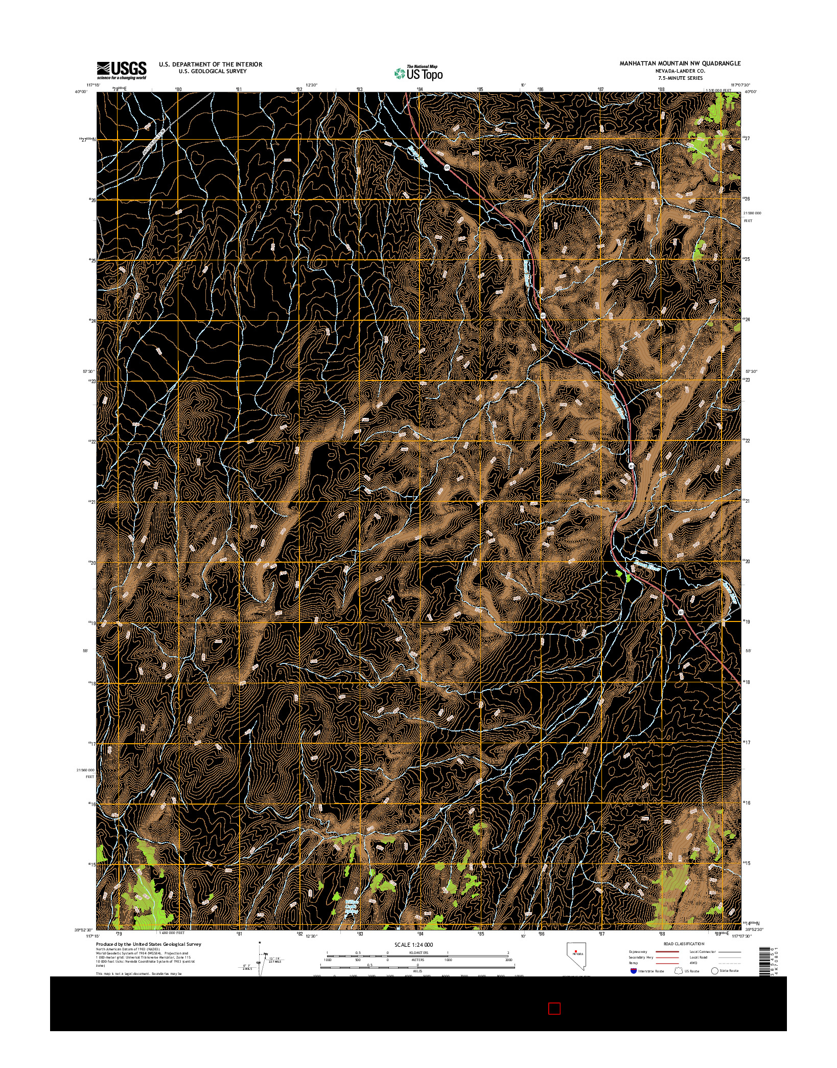 USGS US TOPO 7.5-MINUTE MAP FOR MANHATTAN MOUNTAIN NW, NV 2014