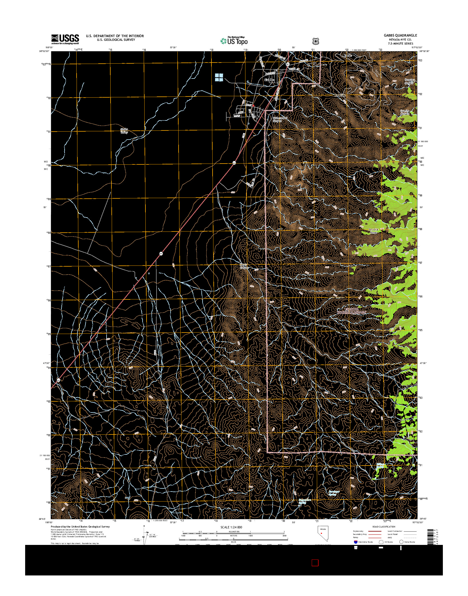 USGS US TOPO 7.5-MINUTE MAP FOR GABBS, NV 2014