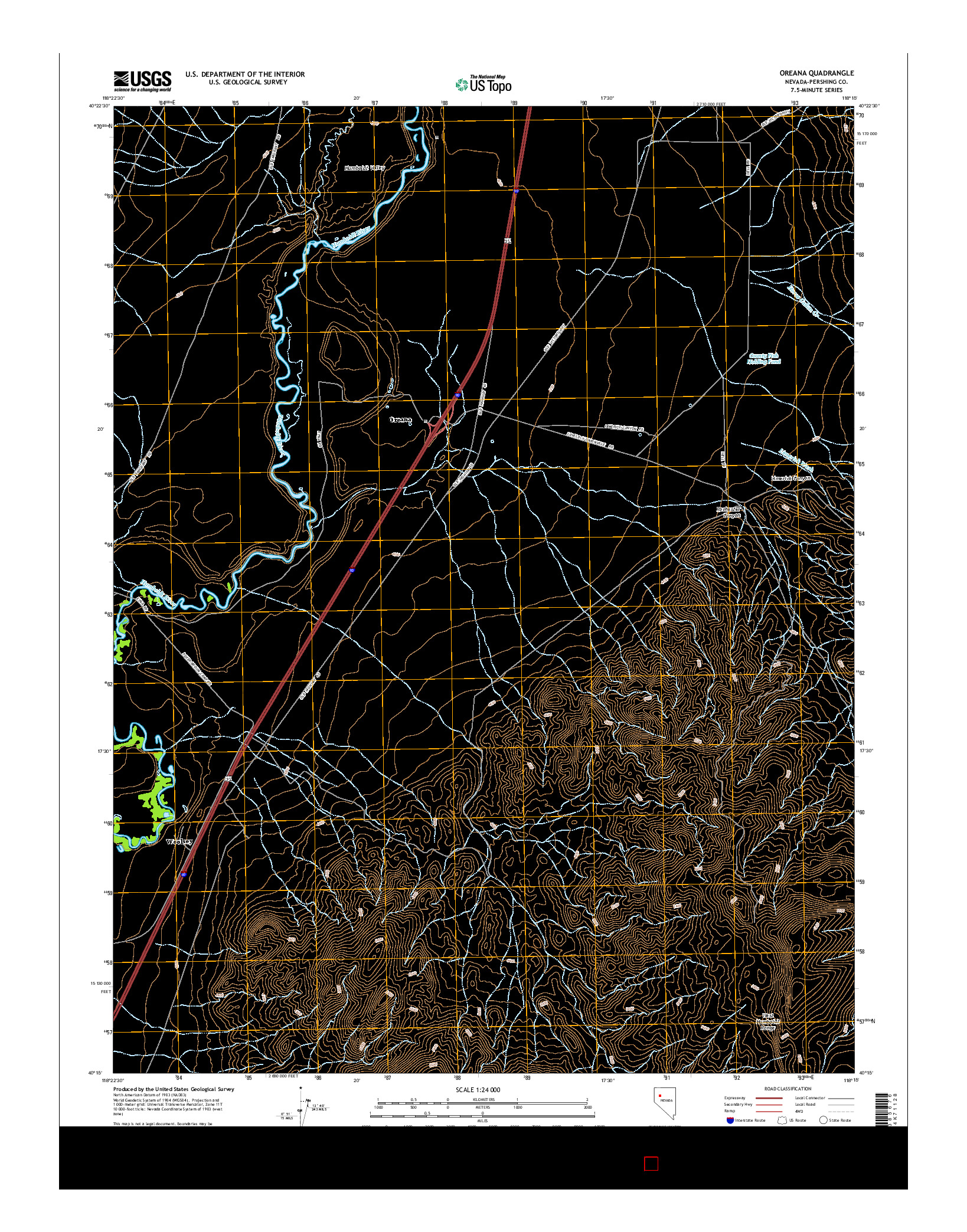 USGS US TOPO 7.5-MINUTE MAP FOR OREANA, NV 2014