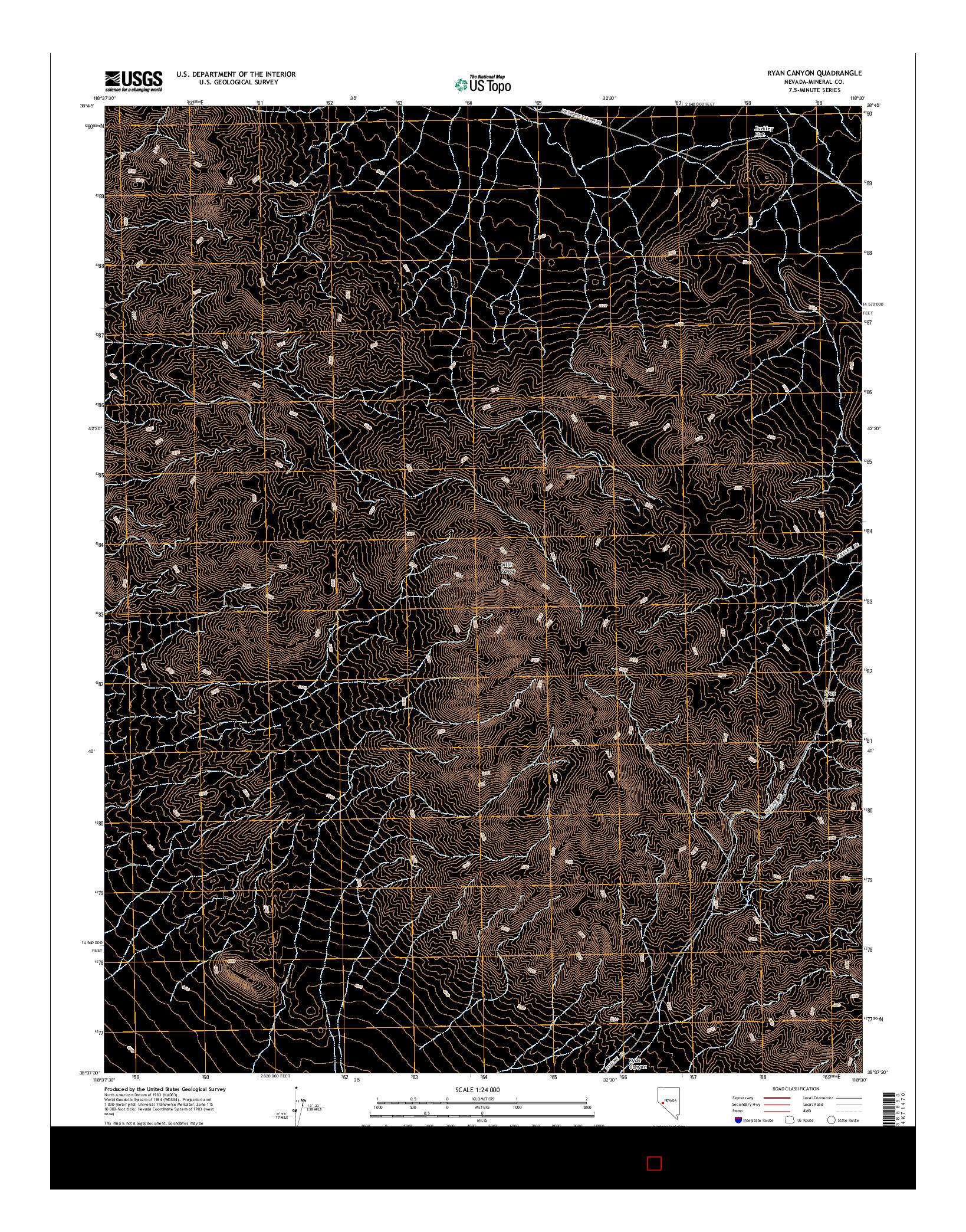 USGS US TOPO 7.5-MINUTE MAP FOR RYAN CANYON, NV 2014