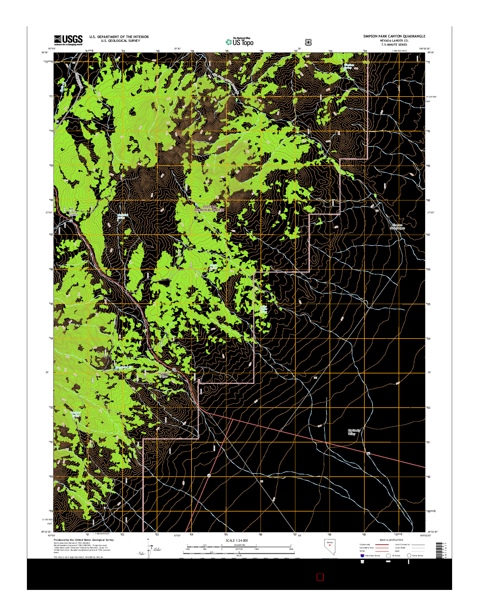 USGS US TOPO 7.5-MINUTE MAP FOR SIMPSON PARK CANYON, NV 2014