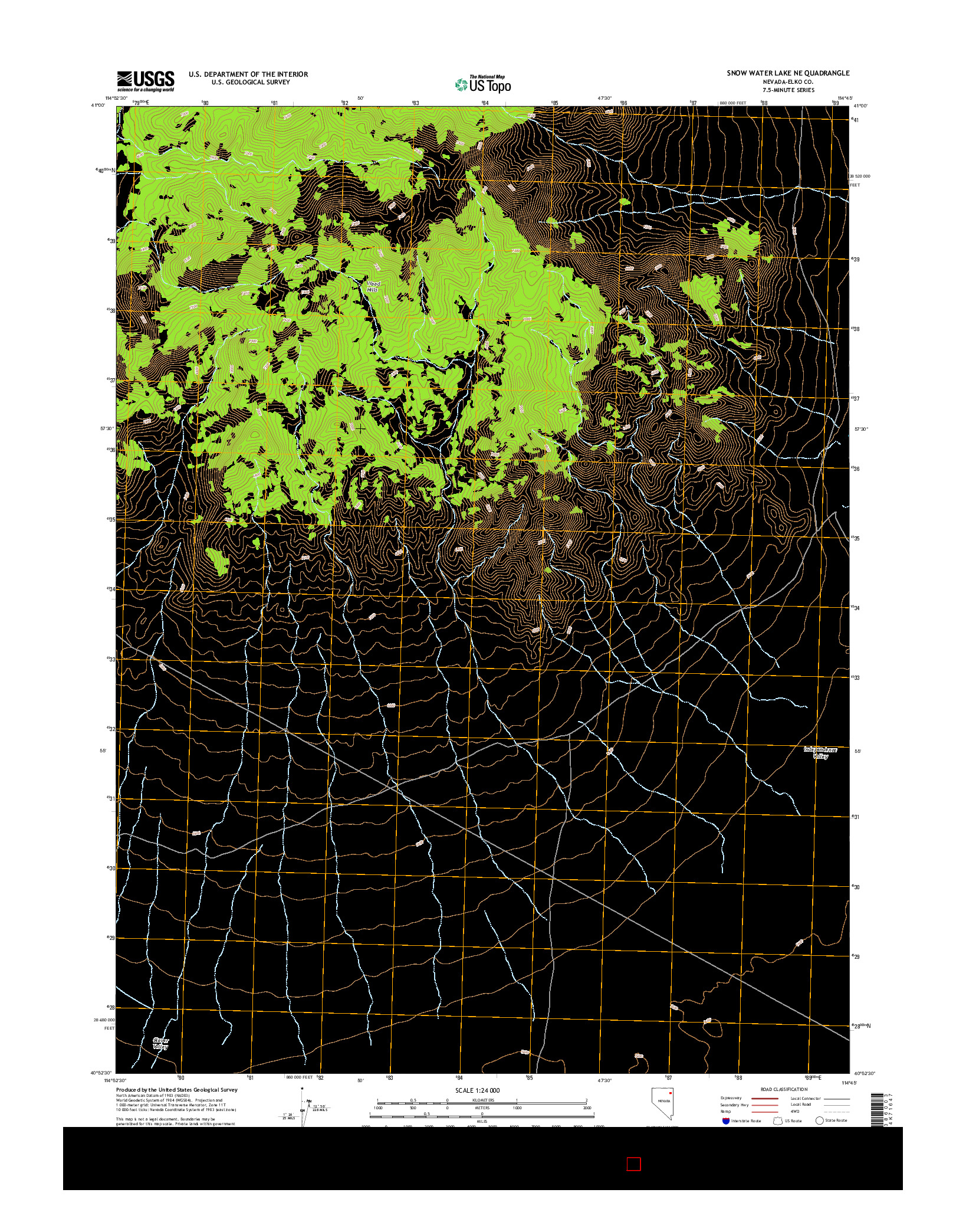 USGS US TOPO 7.5-MINUTE MAP FOR SNOW WATER LAKE NE, NV 2014