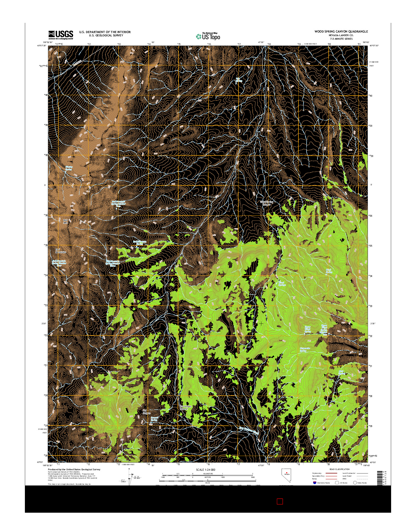 USGS US TOPO 7.5-MINUTE MAP FOR WOOD SPRING CANYON, NV 2014