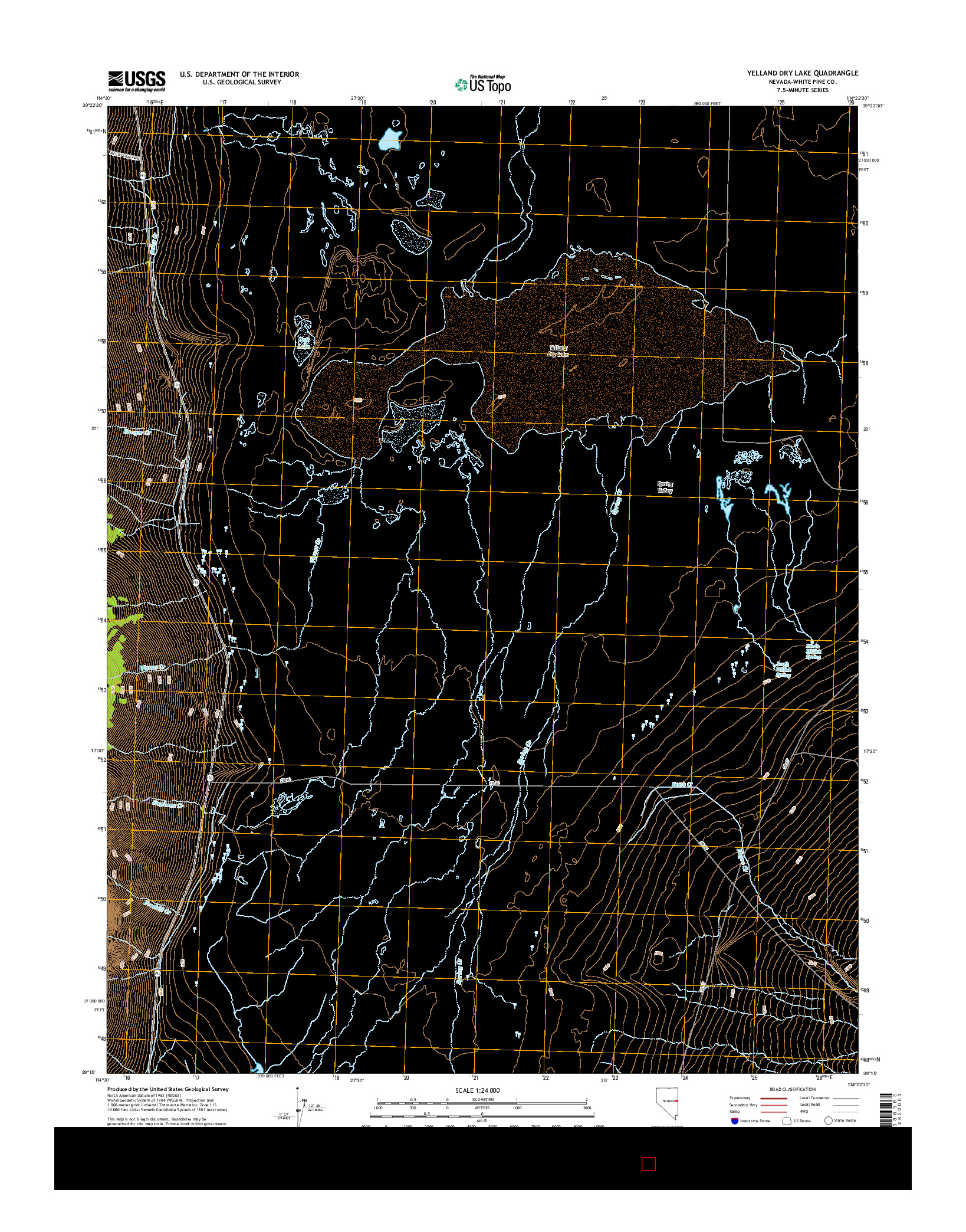 USGS US TOPO 7.5-MINUTE MAP FOR YELLAND DRY LAKE, NV 2014