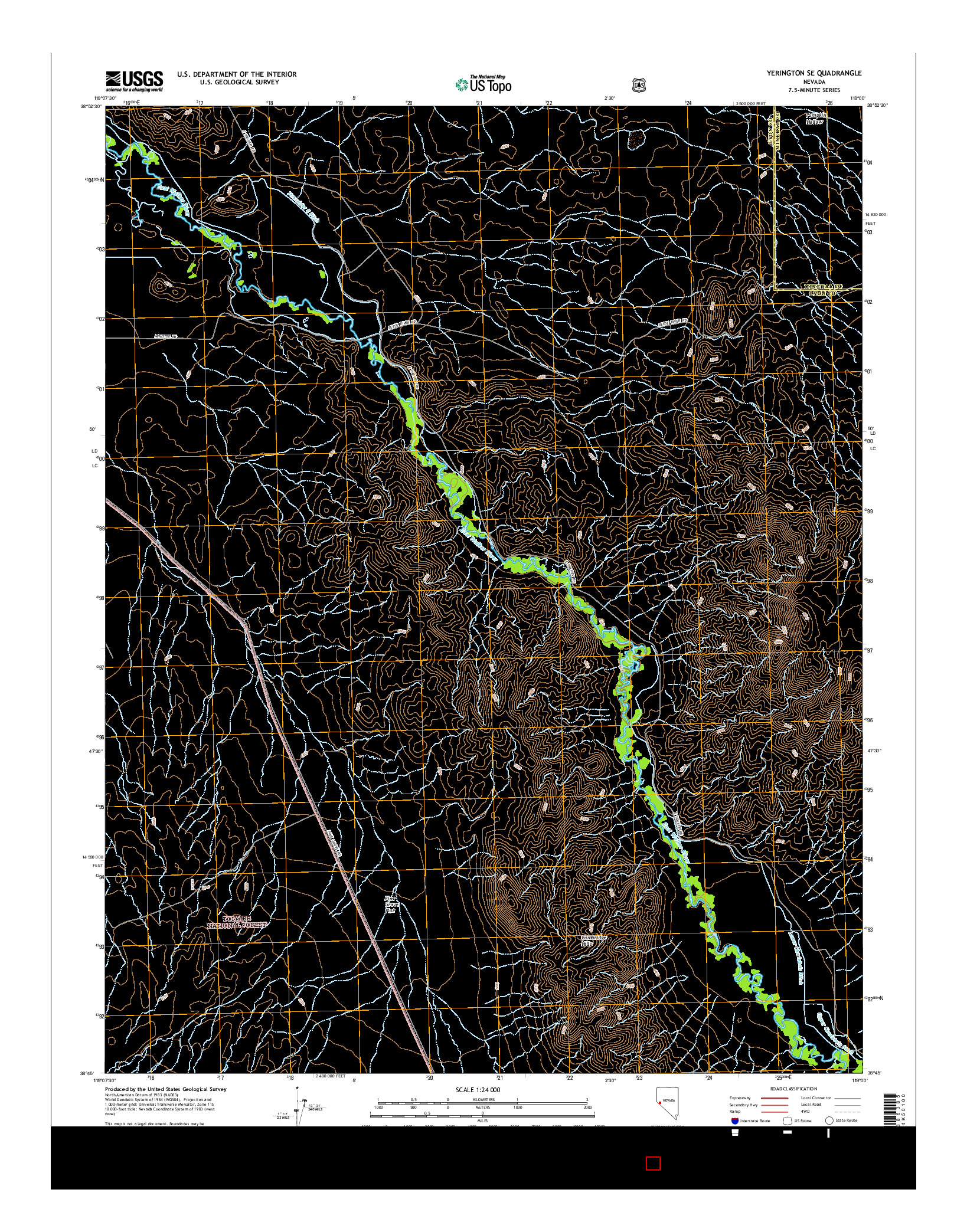 USGS US TOPO 7.5-MINUTE MAP FOR YERINGTON SE, NV 2014