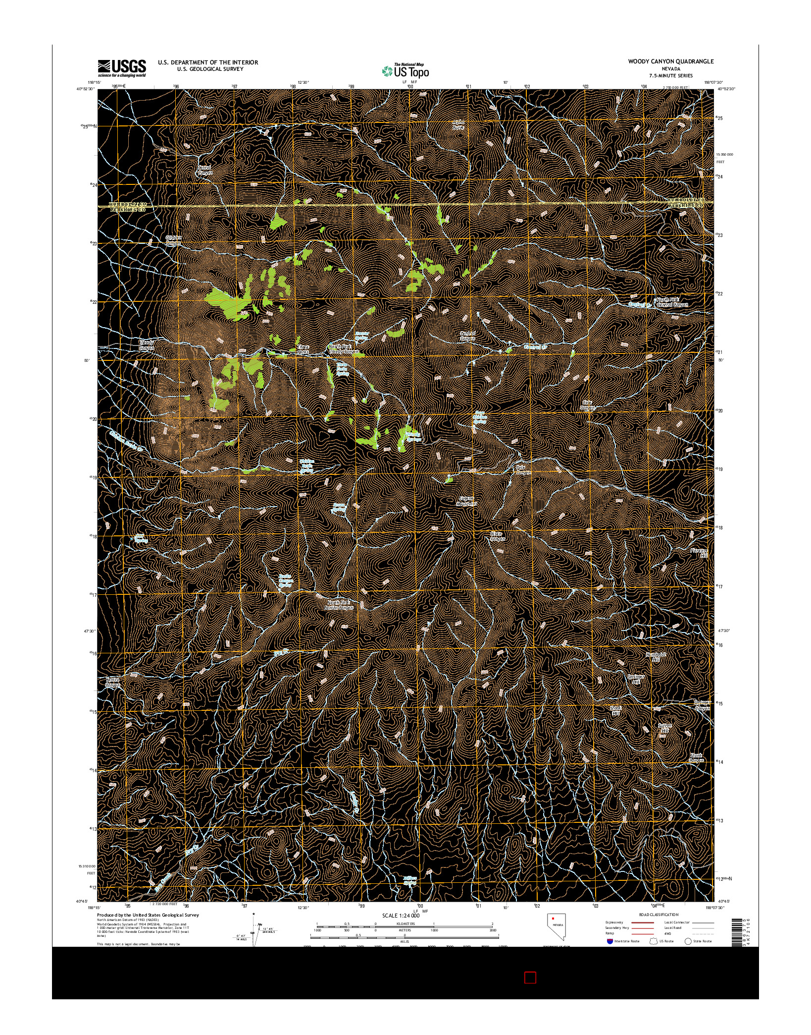 USGS US TOPO 7.5-MINUTE MAP FOR WOODY CANYON, NV 2014