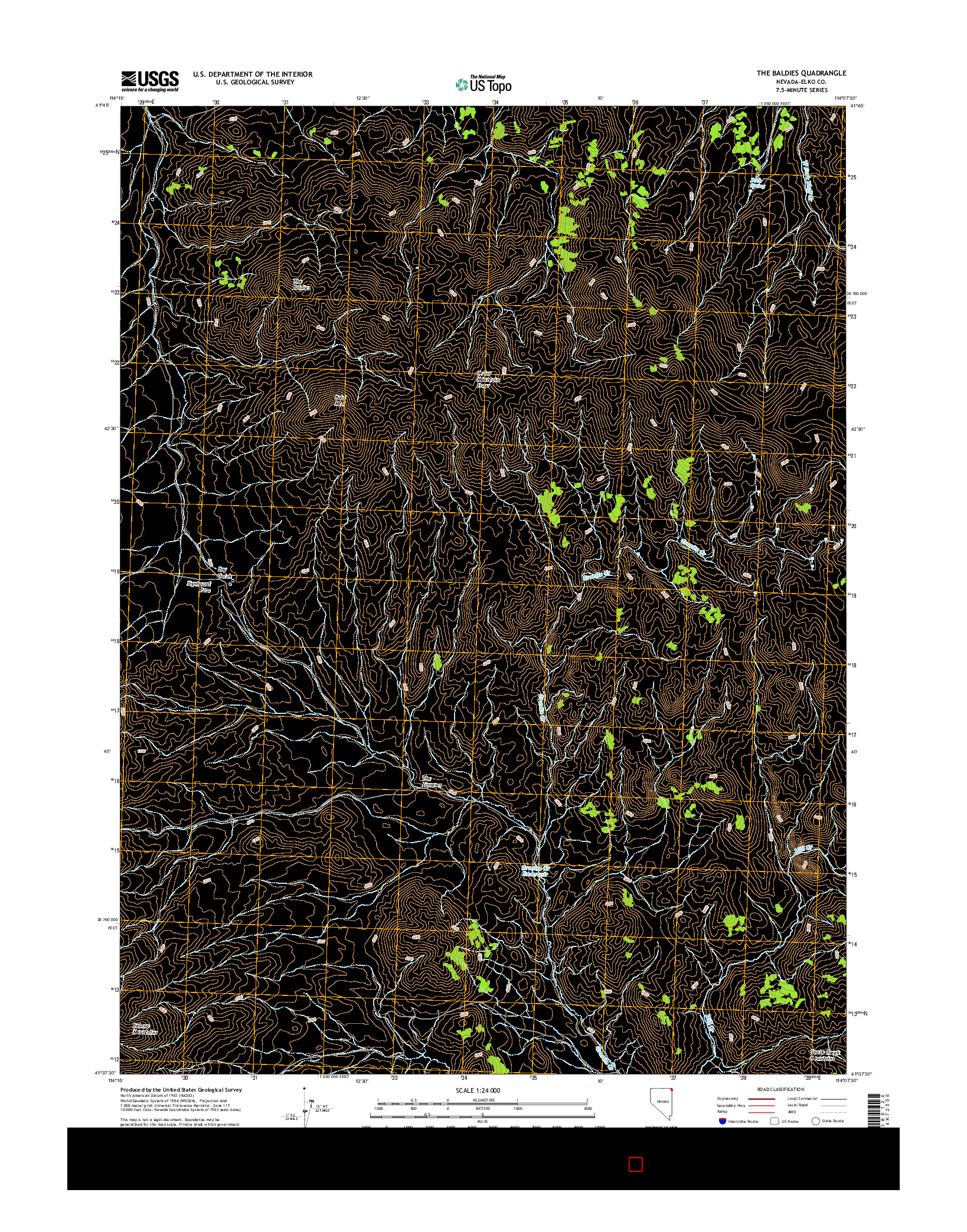 USGS US TOPO 7.5-MINUTE MAP FOR THE BALDIES, NV 2014