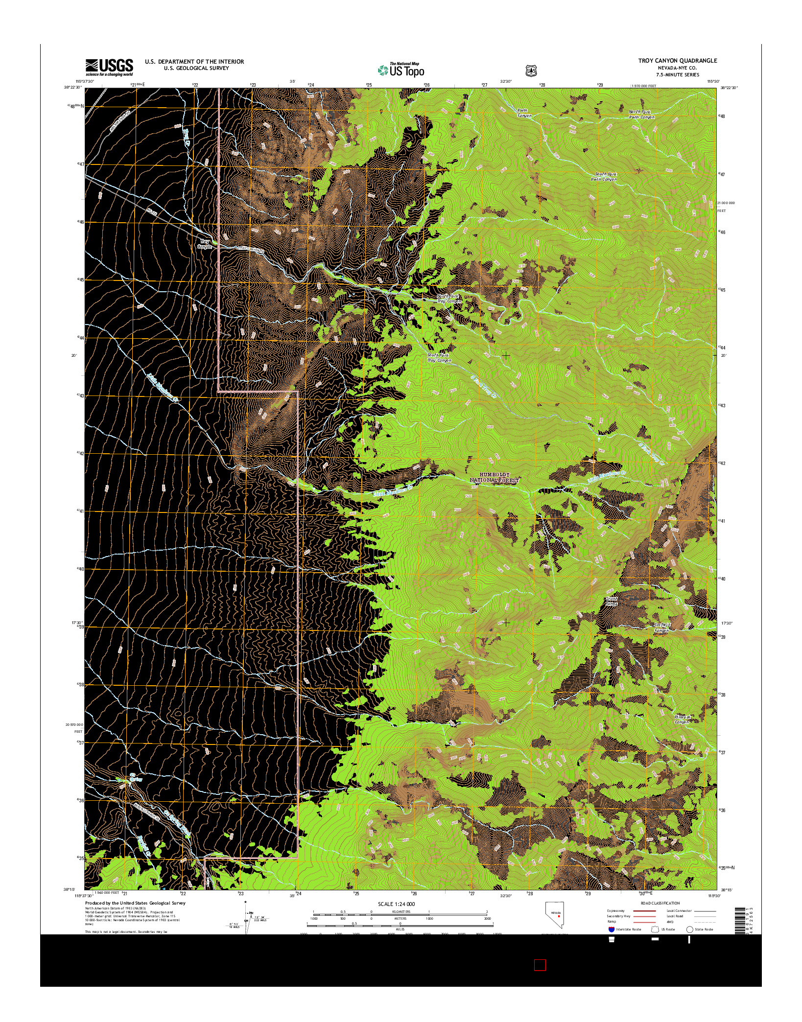 USGS US TOPO 7.5-MINUTE MAP FOR TROY CANYON, NV 2014