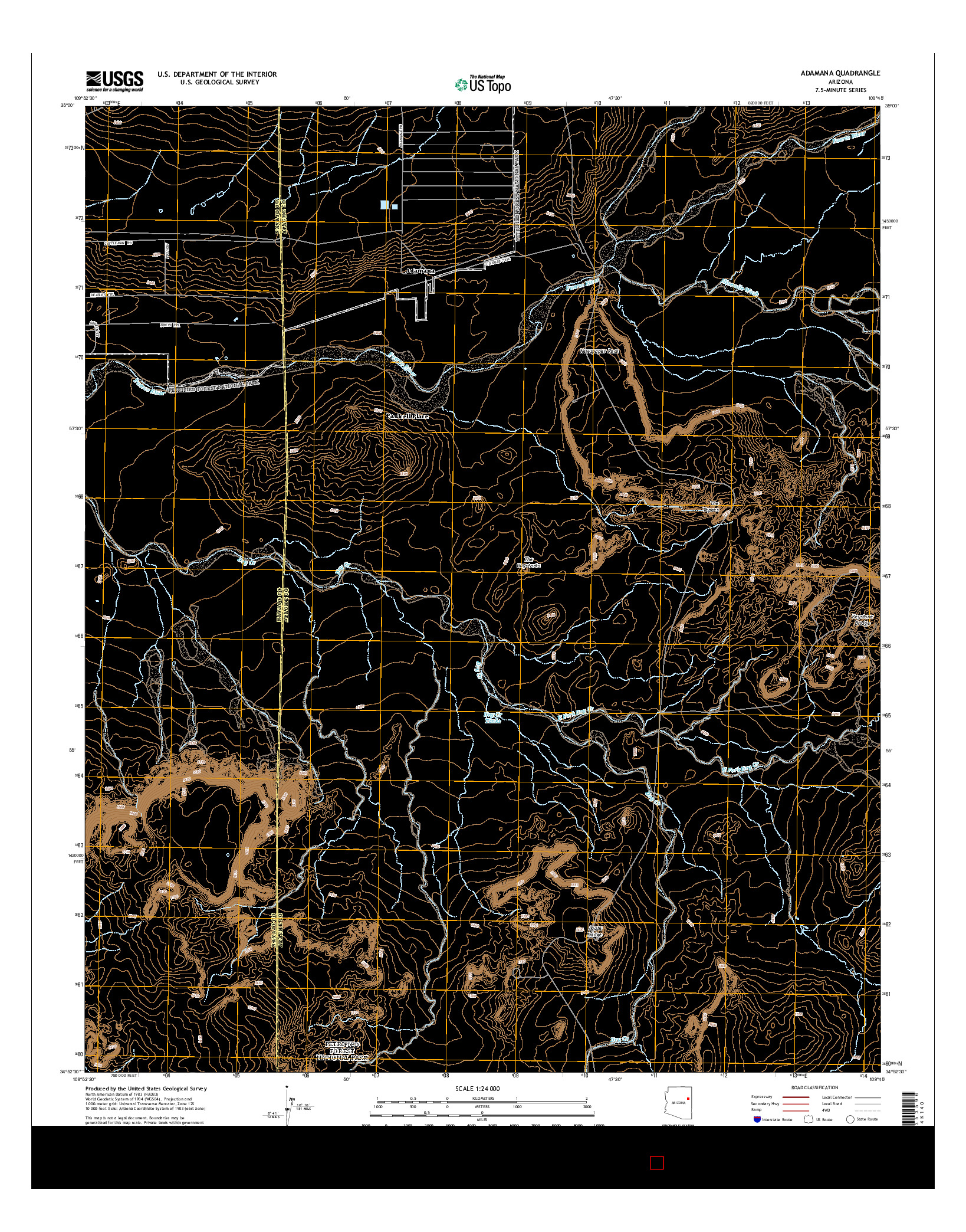 USGS US TOPO 7.5-MINUTE MAP FOR ADAMANA, AZ 2014