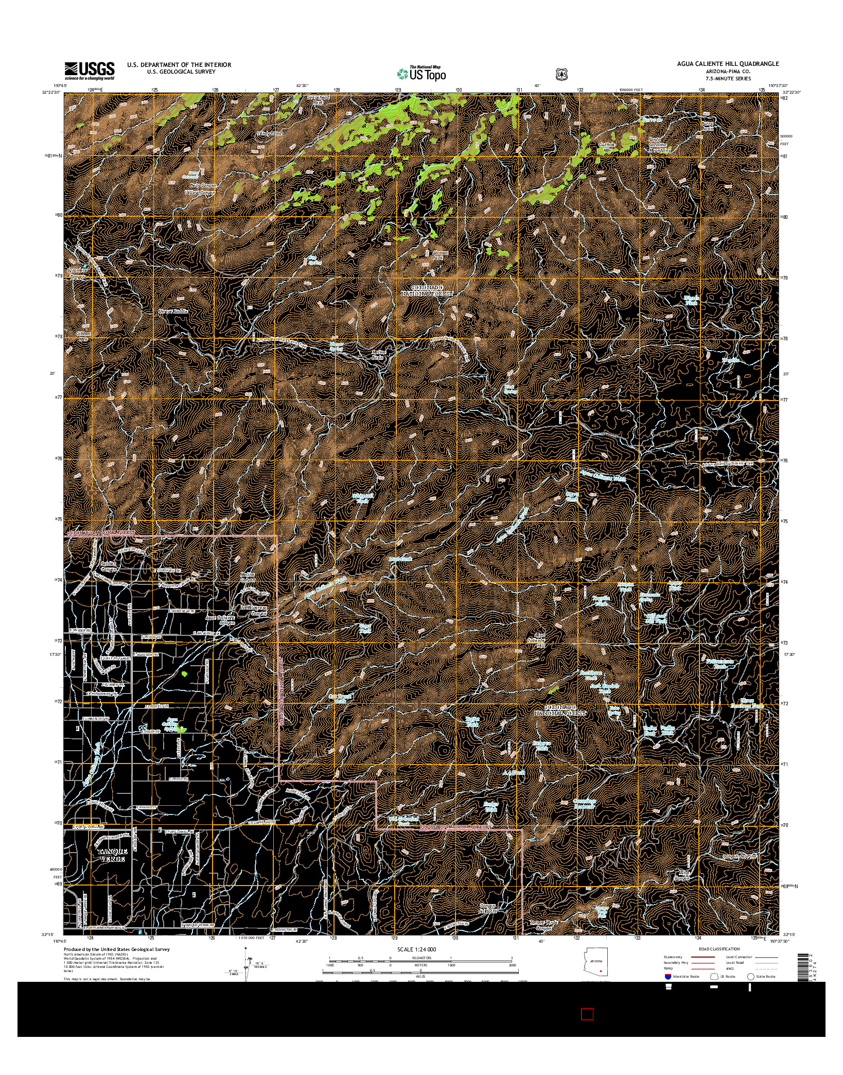 USGS US TOPO 7.5-MINUTE MAP FOR AGUA CALIENTE HILL, AZ 2014