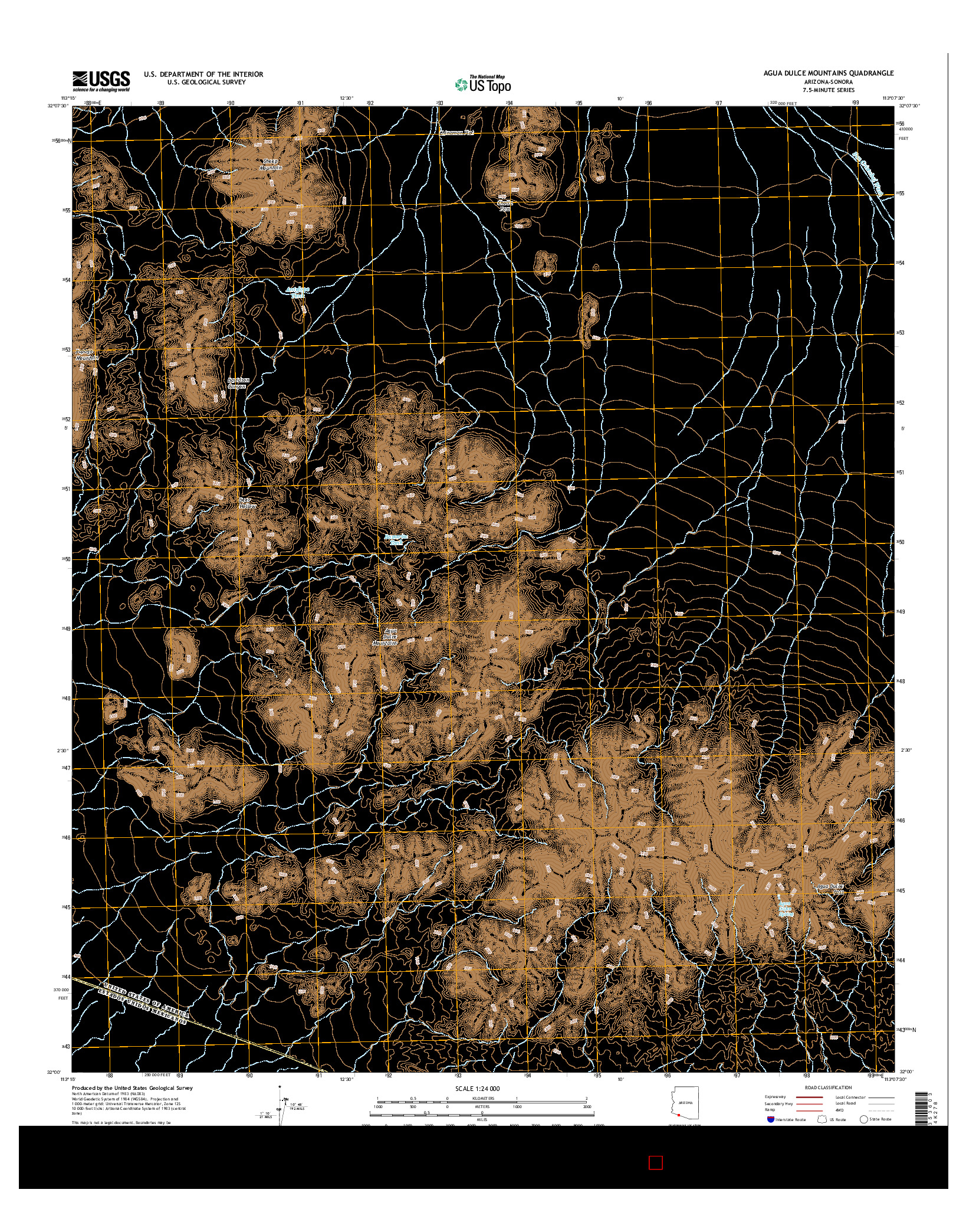 USGS US TOPO 7.5-MINUTE MAP FOR AGUA DULCE MOUNTAINS, AZ-SON 2014