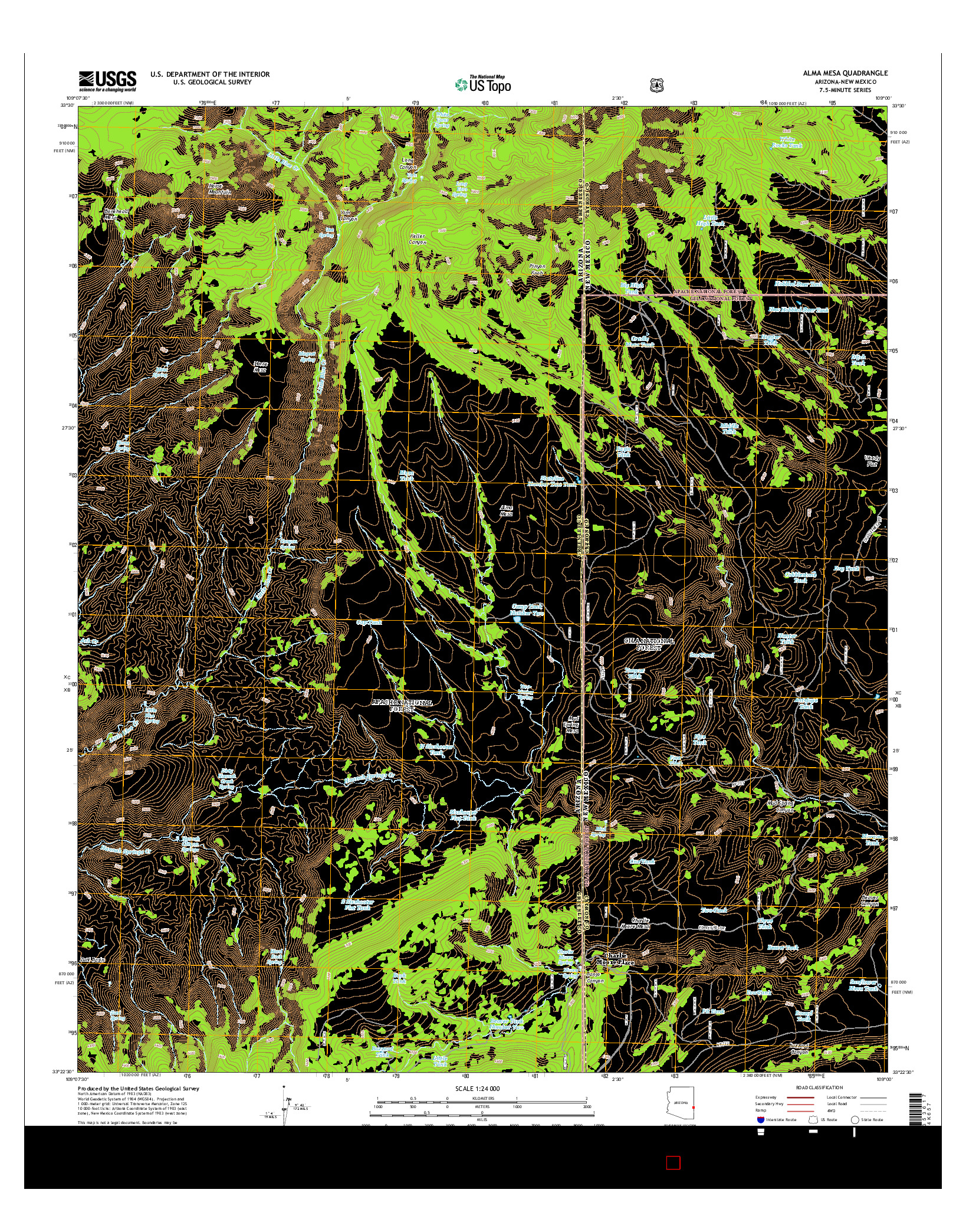 USGS US TOPO 7.5-MINUTE MAP FOR ALMA MESA, AZ-NM 2014