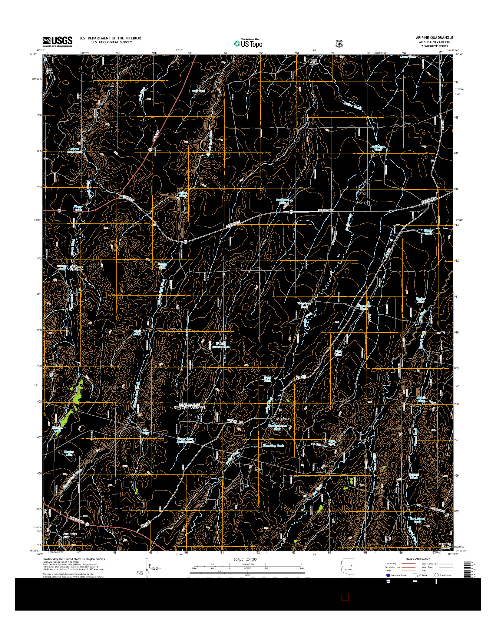 USGS US TOPO 7.5-MINUTE MAP FOR ARIPINE, AZ 2014