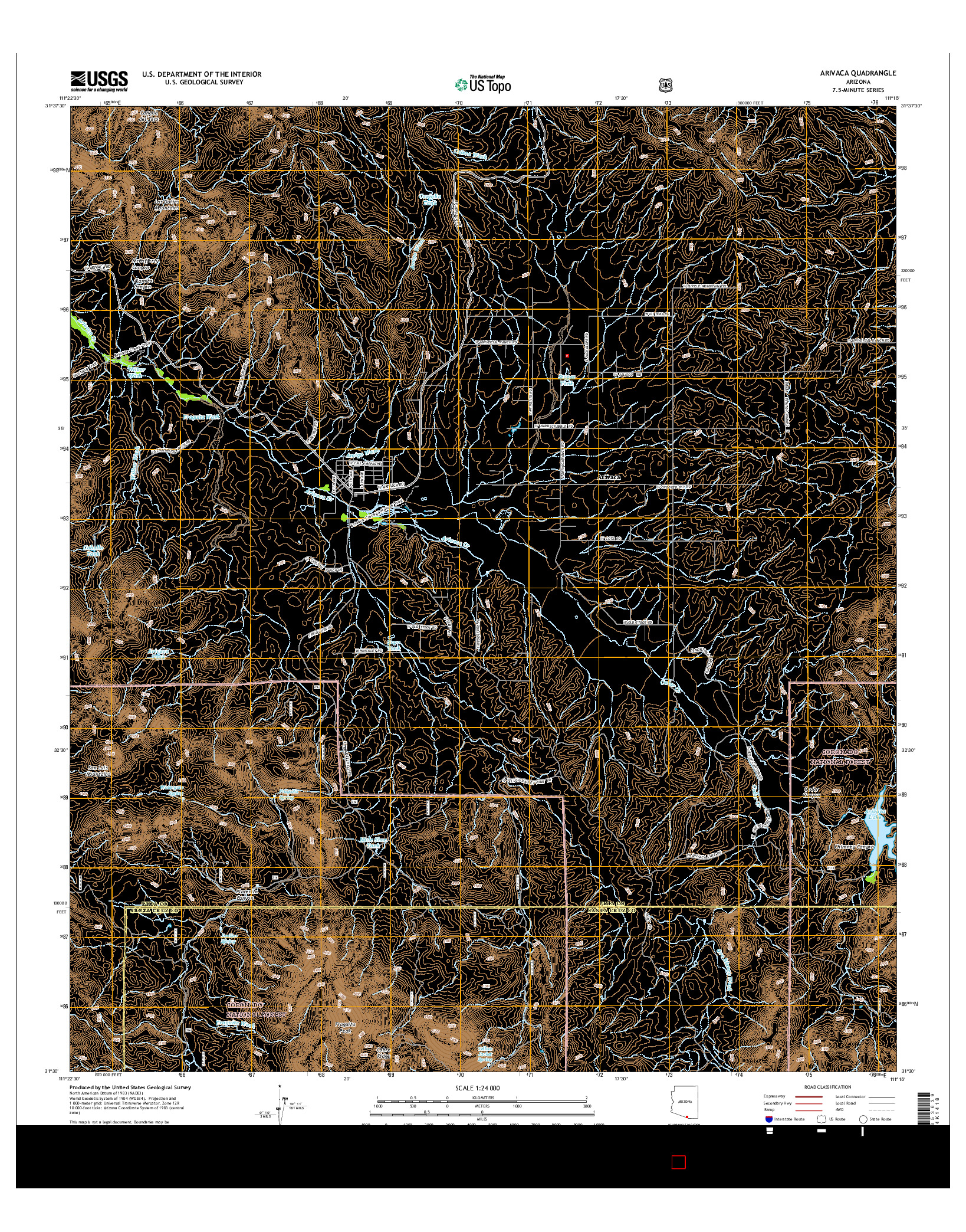 USGS US TOPO 7.5-MINUTE MAP FOR ARIVACA, AZ 2014