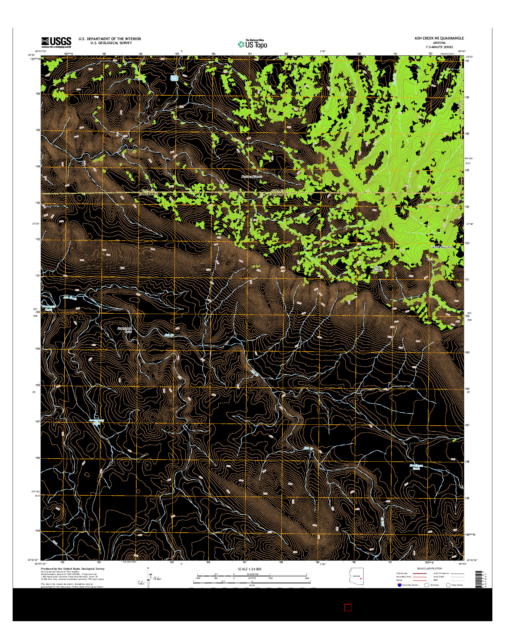 USGS US TOPO 7.5-MINUTE MAP FOR ASH CREEK NE, AZ 2014