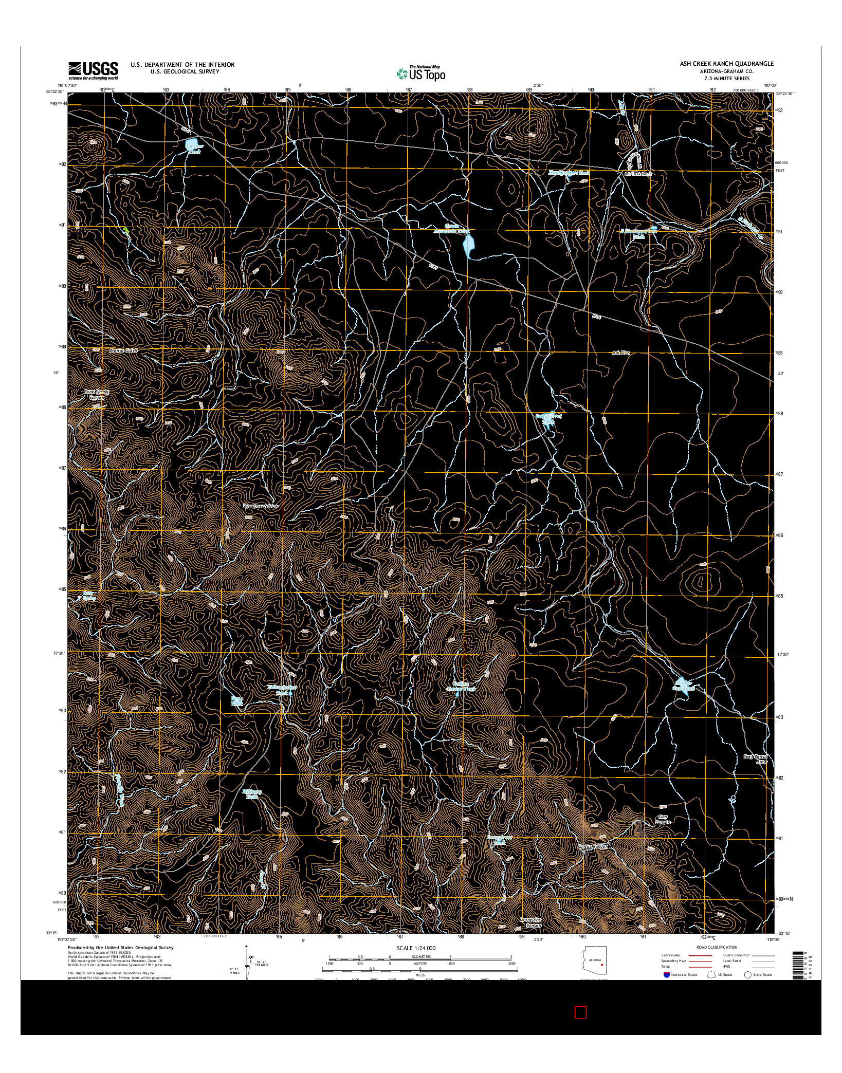 USGS US TOPO 7.5-MINUTE MAP FOR ASH CREEK RANCH, AZ 2014