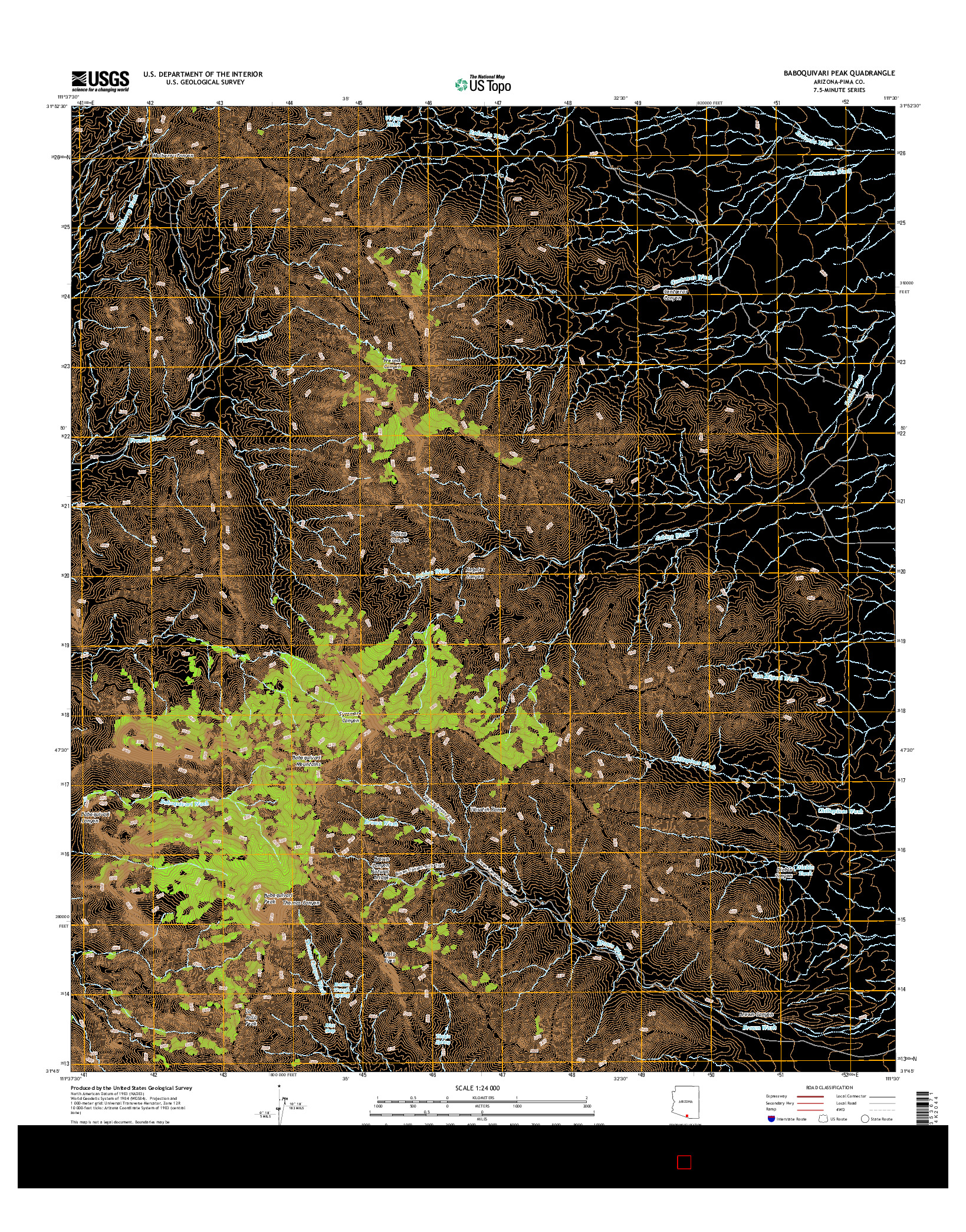 USGS US TOPO 7.5-MINUTE MAP FOR BABOQUIVARI PEAK, AZ 2014