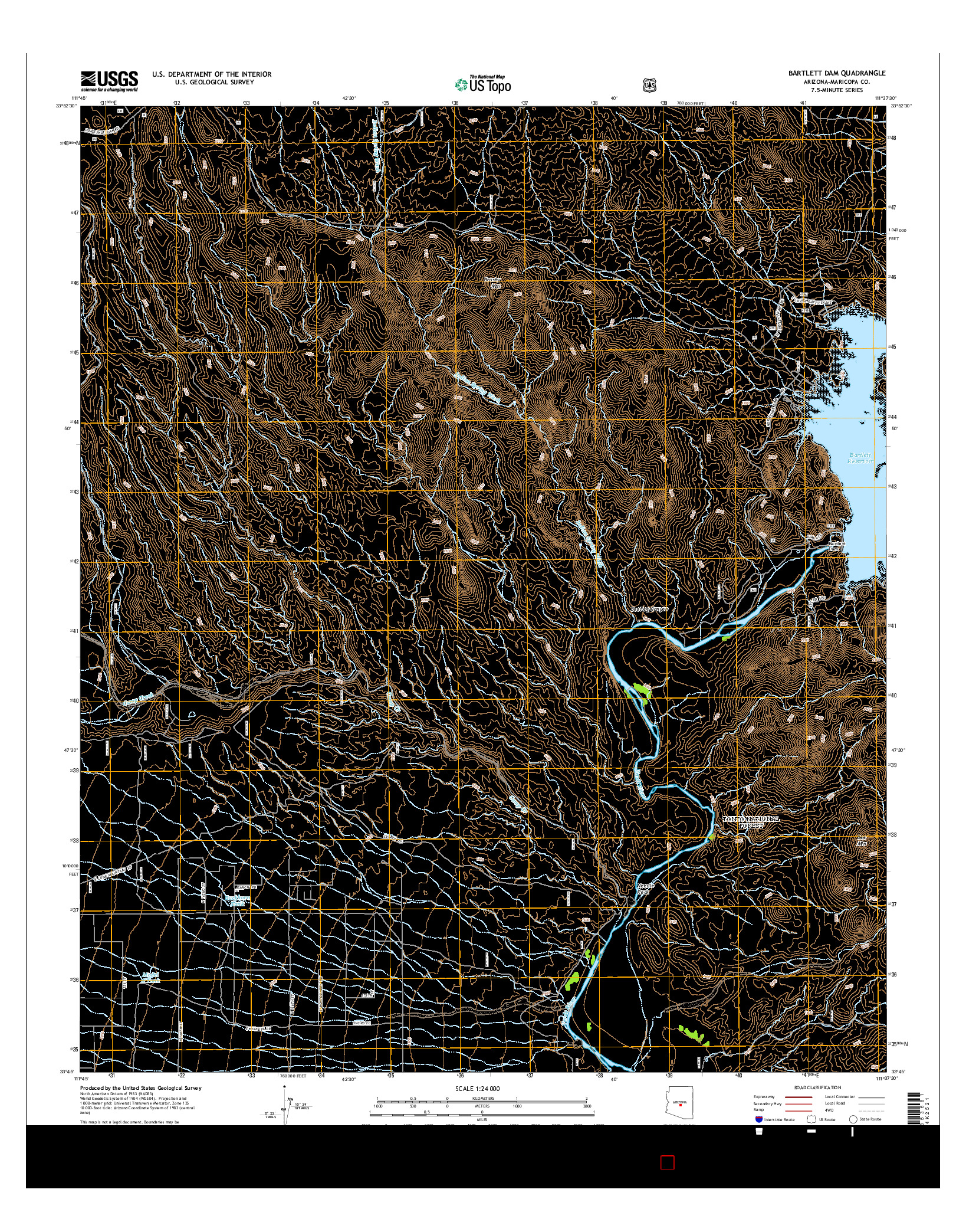 USGS US TOPO 7.5-MINUTE MAP FOR BARTLETT DAM, AZ 2014