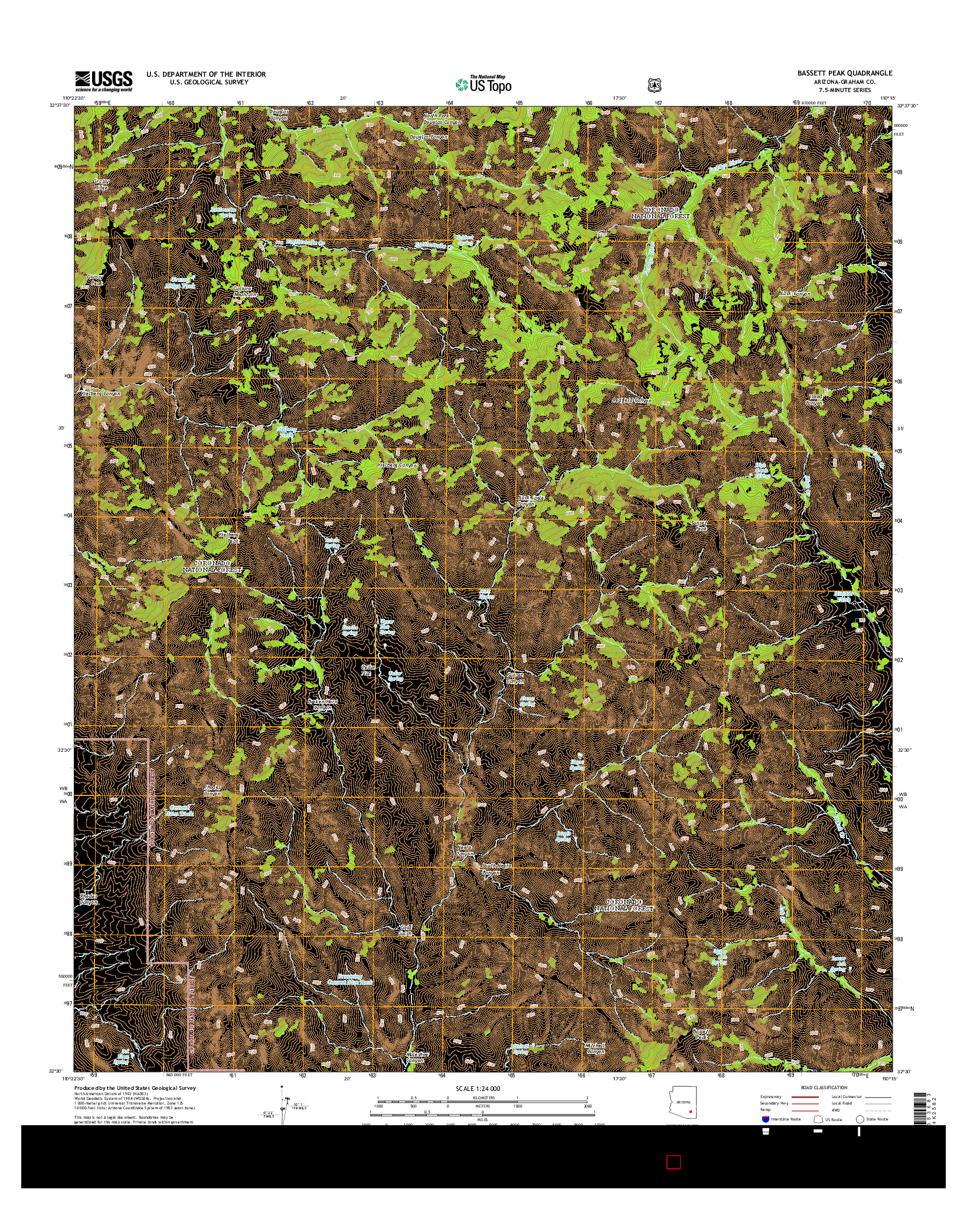 USGS US TOPO 7.5-MINUTE MAP FOR BASSETT PEAK, AZ 2014