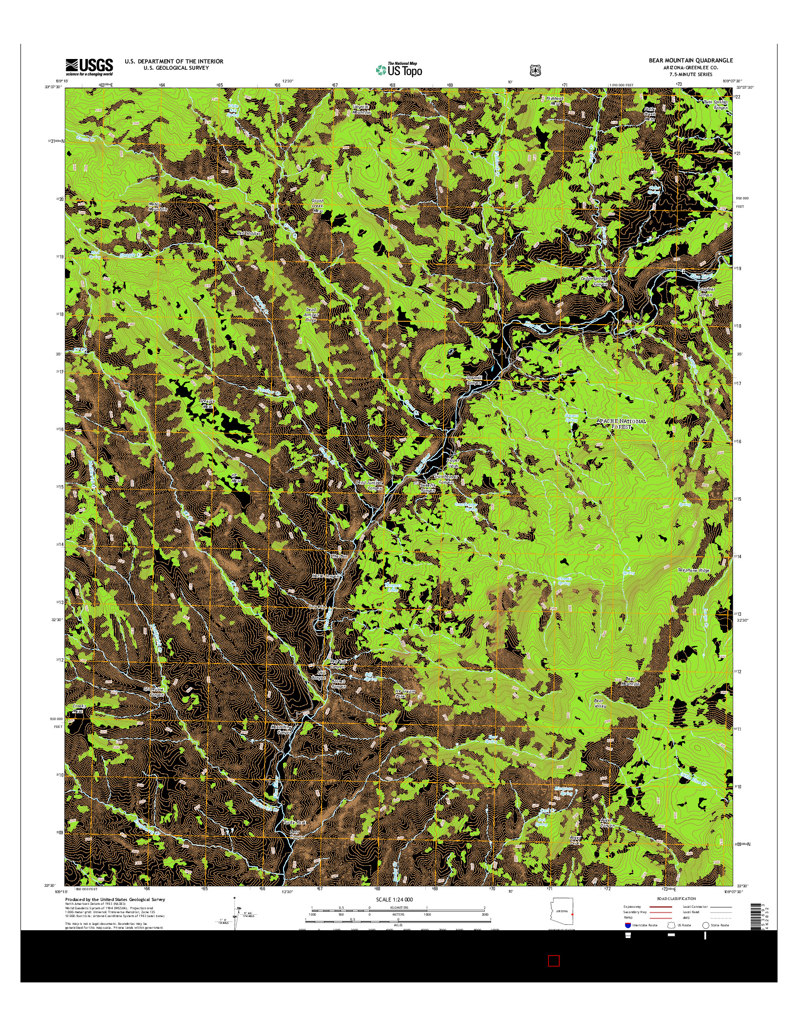 USGS US TOPO 7.5-MINUTE MAP FOR BEAR MOUNTAIN, AZ 2014