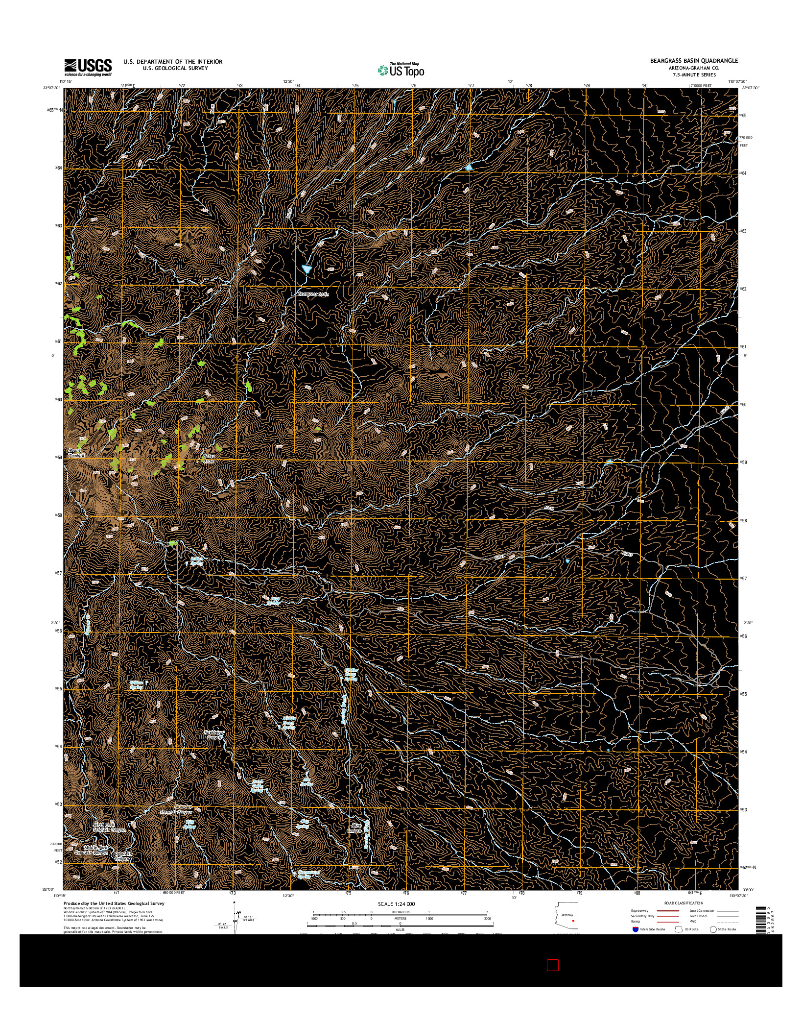 USGS US TOPO 7.5-MINUTE MAP FOR BEARGRASS BASIN, AZ 2014
