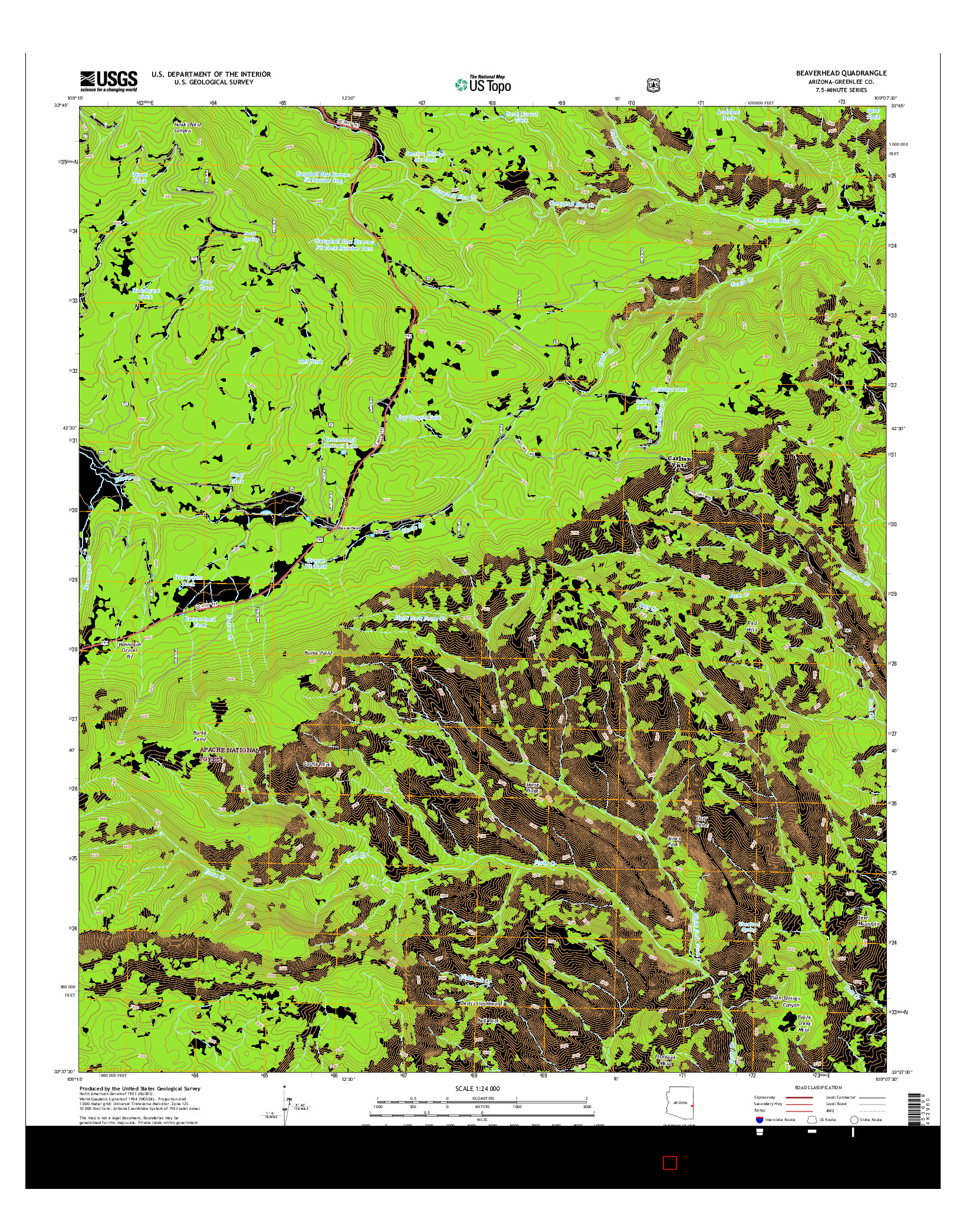USGS US TOPO 7.5-MINUTE MAP FOR BEAVERHEAD, AZ 2014
