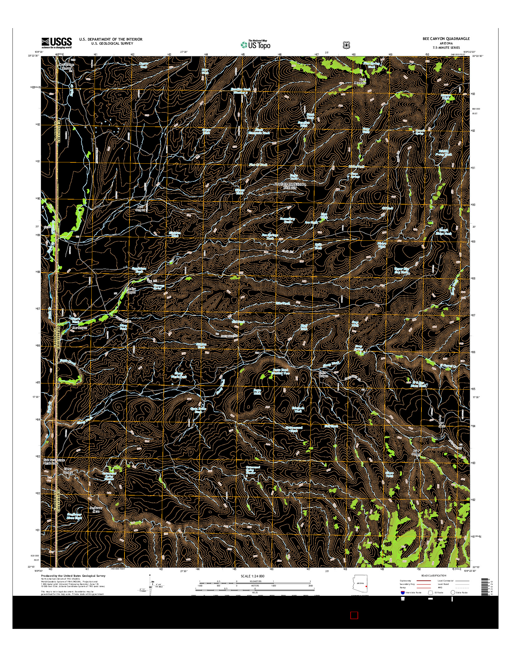 USGS US TOPO 7.5-MINUTE MAP FOR BEE CANYON, AZ 2014