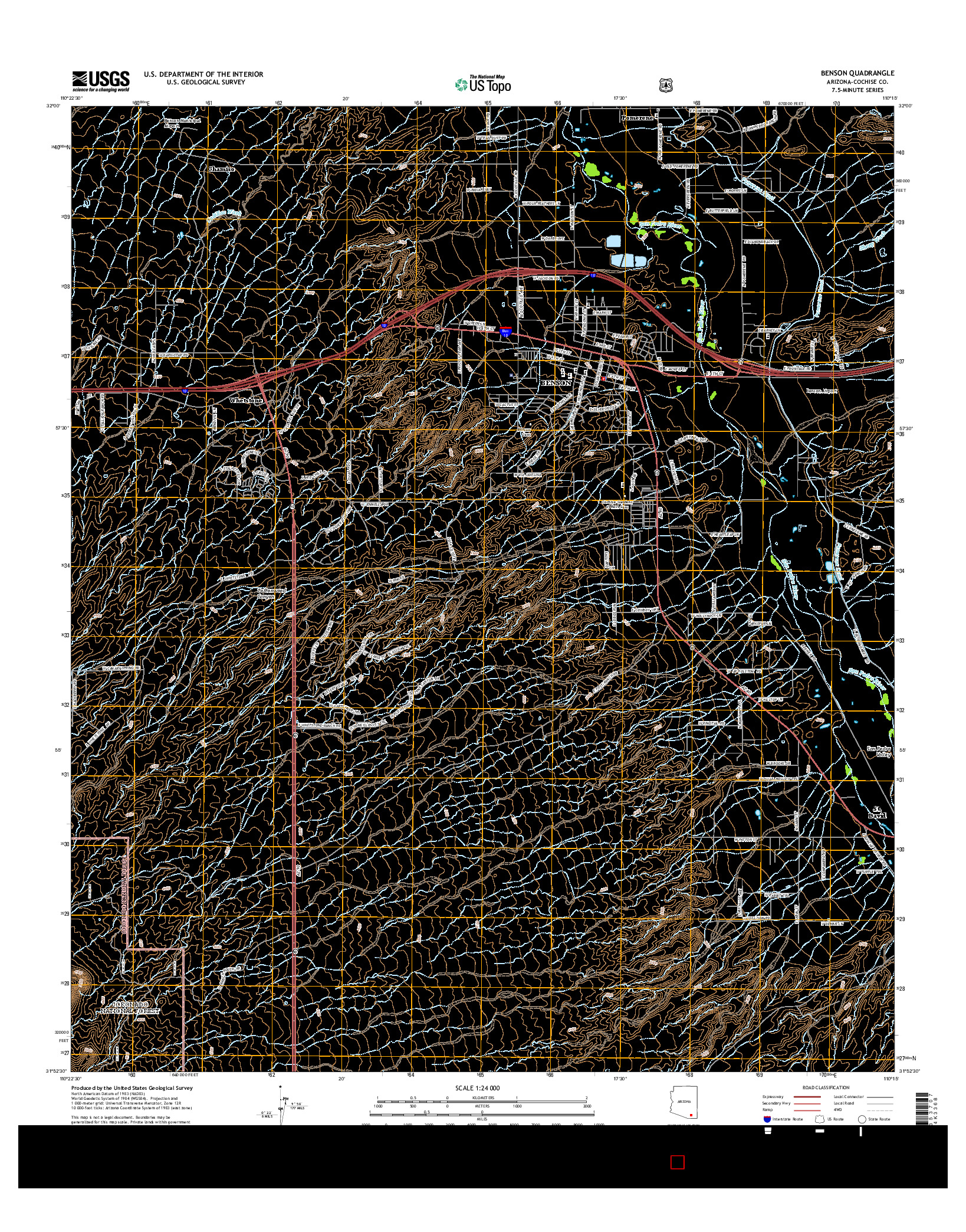 USGS US TOPO 7.5-MINUTE MAP FOR BENSON, AZ 2014