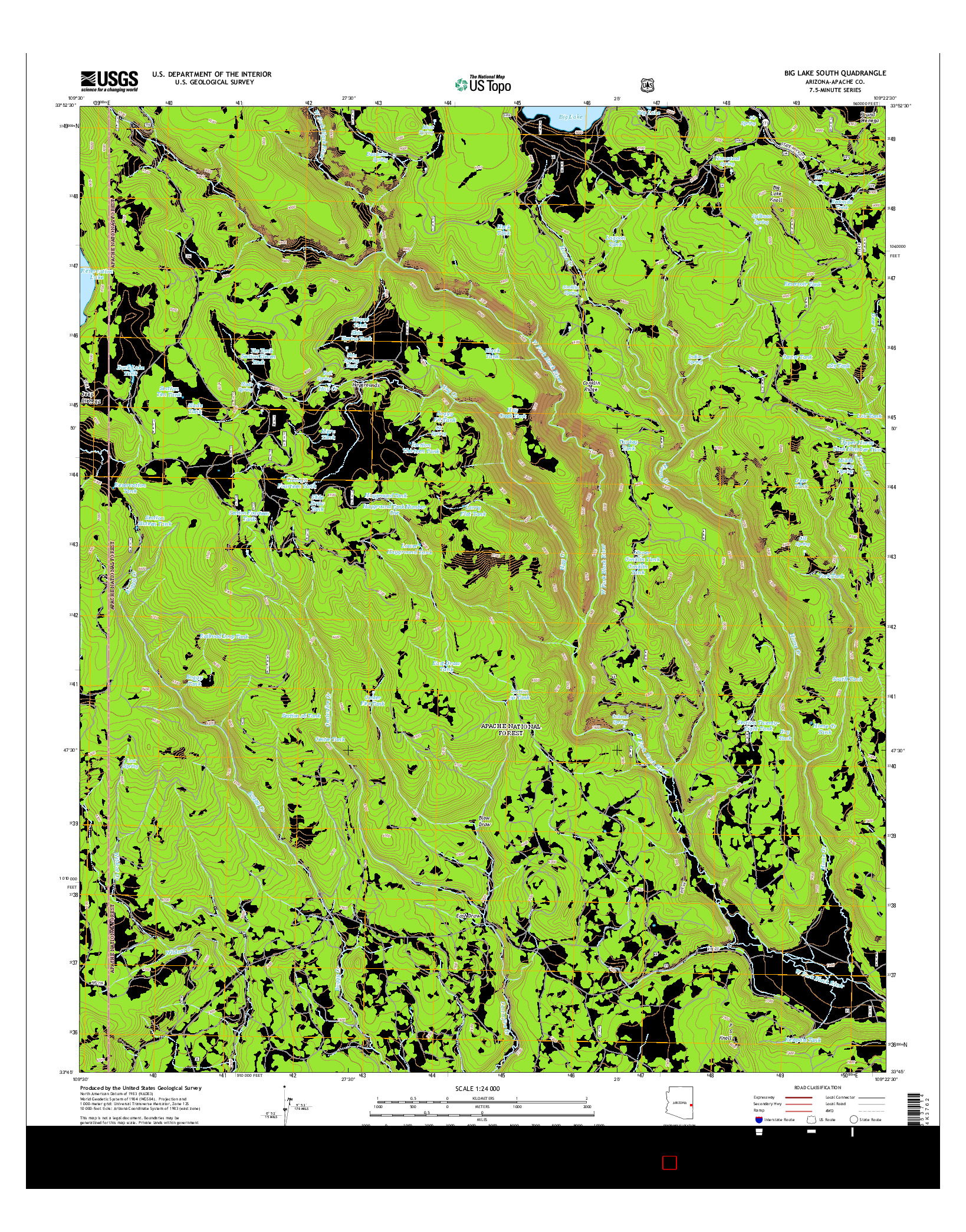USGS US TOPO 7.5-MINUTE MAP FOR BIG LAKE SOUTH, AZ 2014
