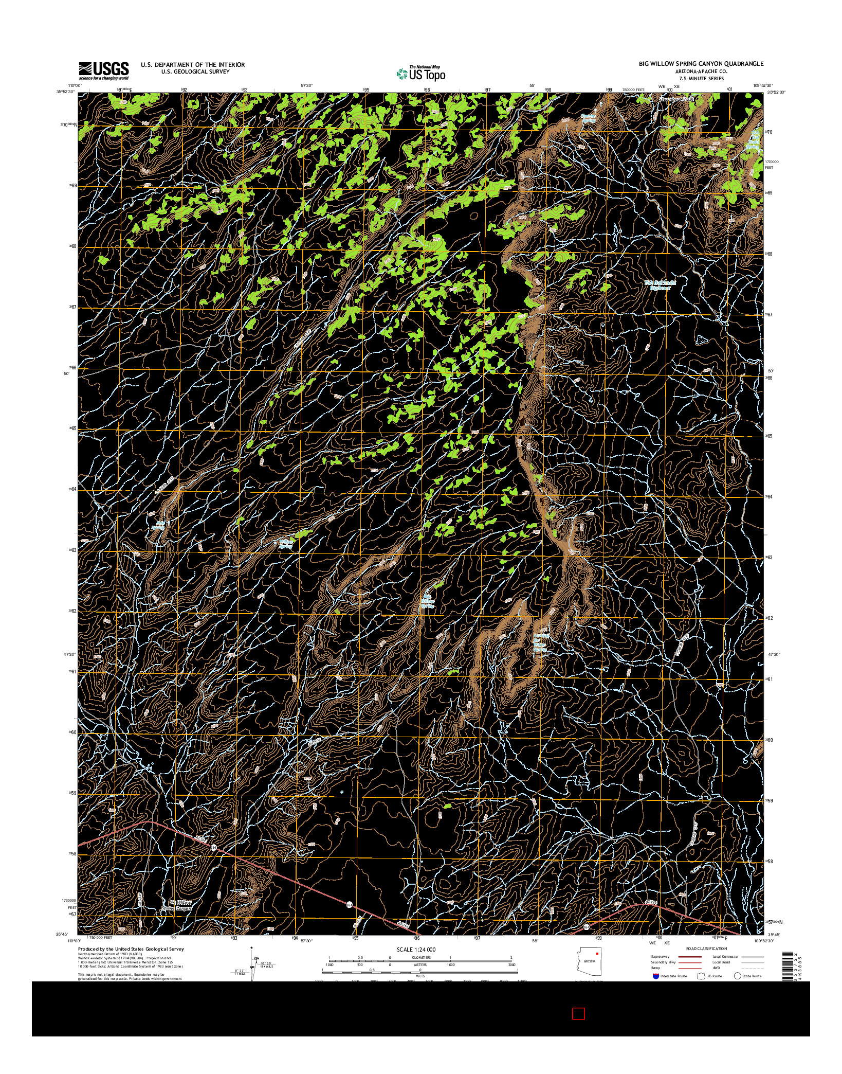 USGS US TOPO 7.5-MINUTE MAP FOR BIG WILLOW SPRING CANYON, AZ 2014