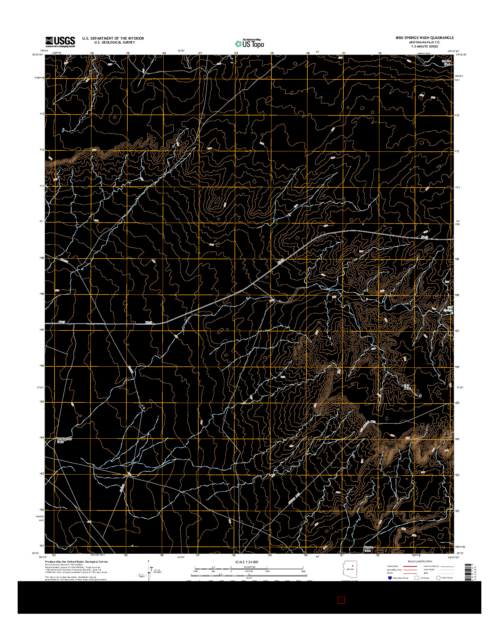 USGS US TOPO 7.5-MINUTE MAP FOR BIRD SPRINGS WASH, AZ 2014